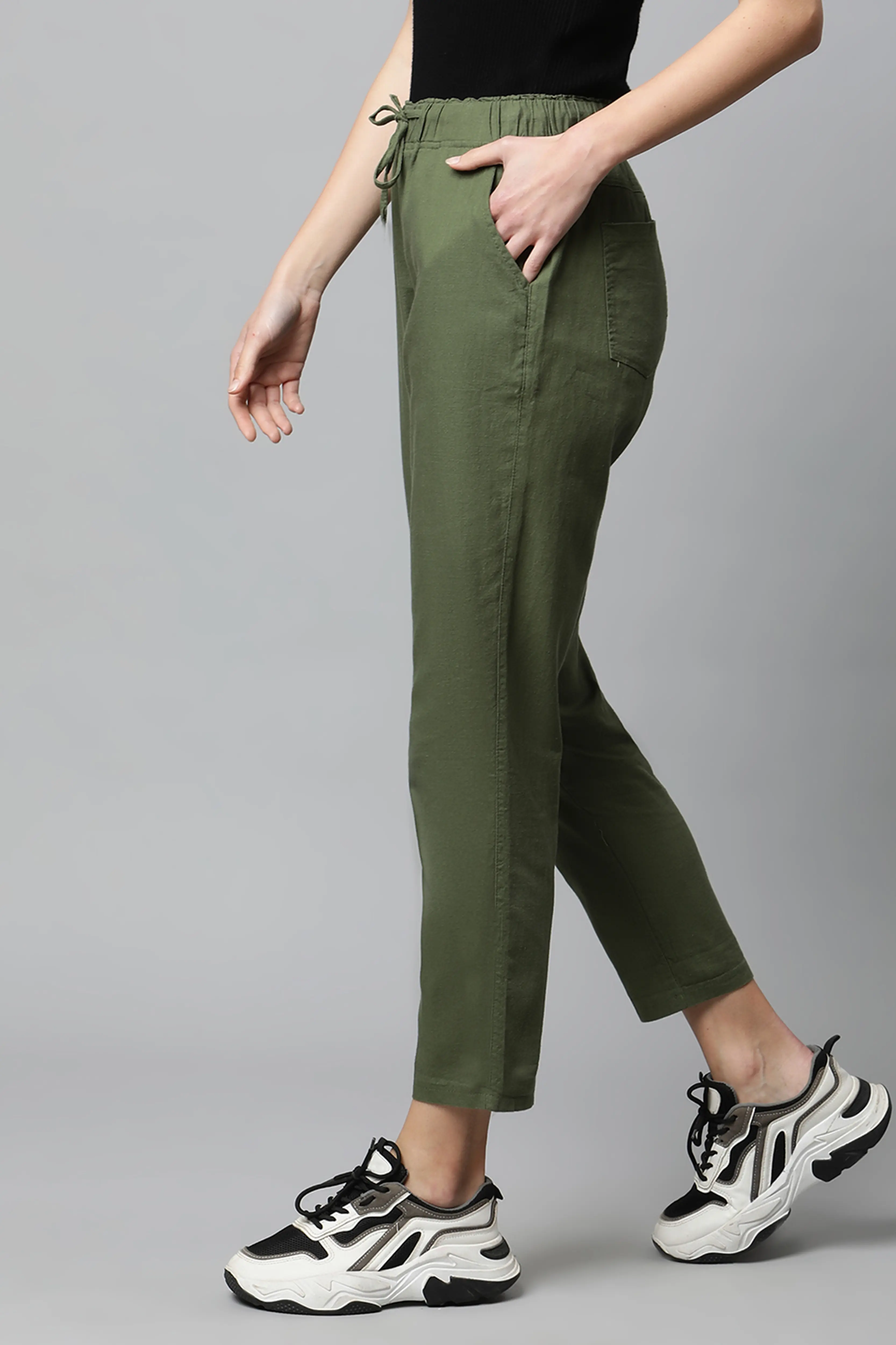 Olive Regular Fit Cotton Lower - Image 4