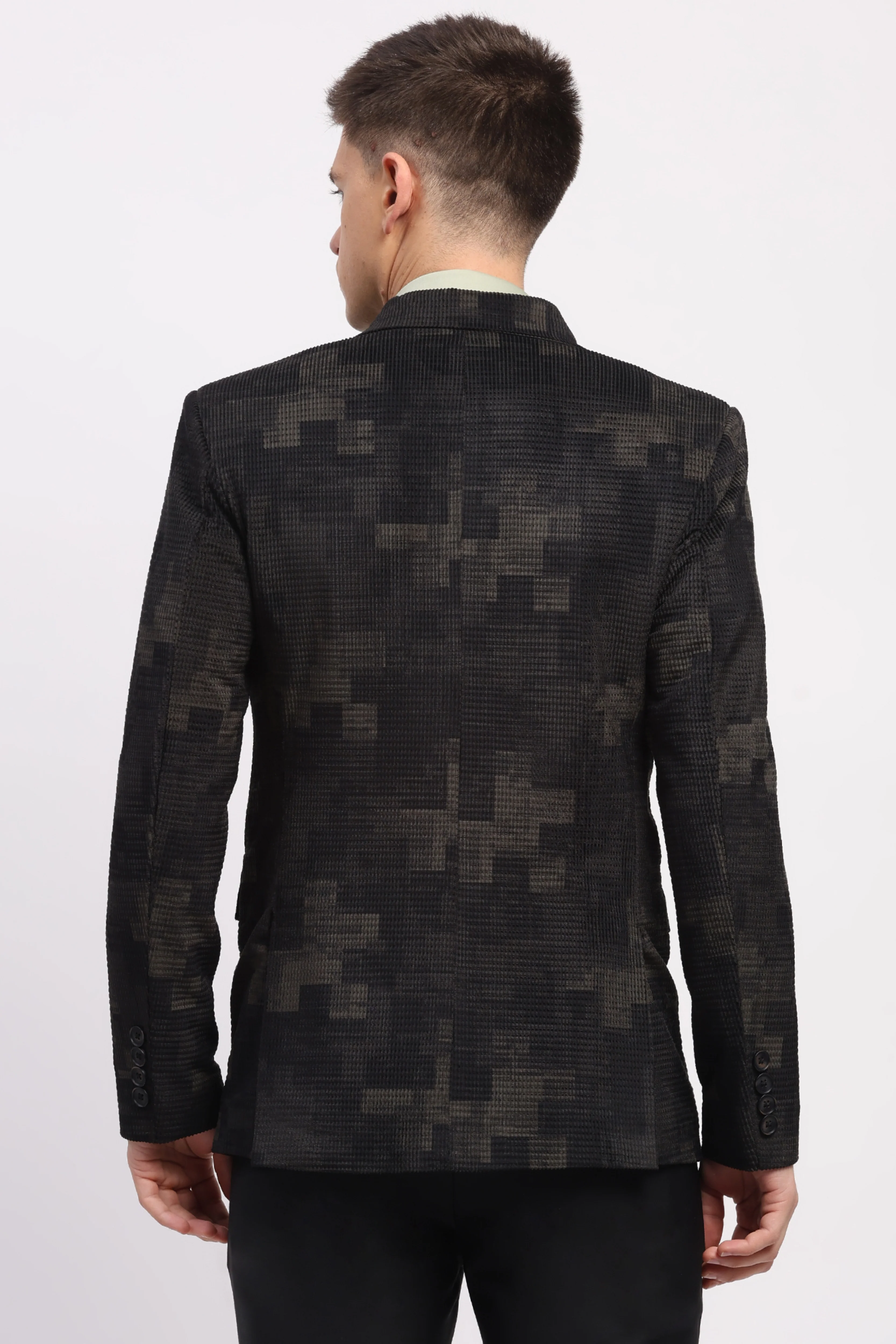 Olive Self-Design Velvet-Blend Coat - Image 7