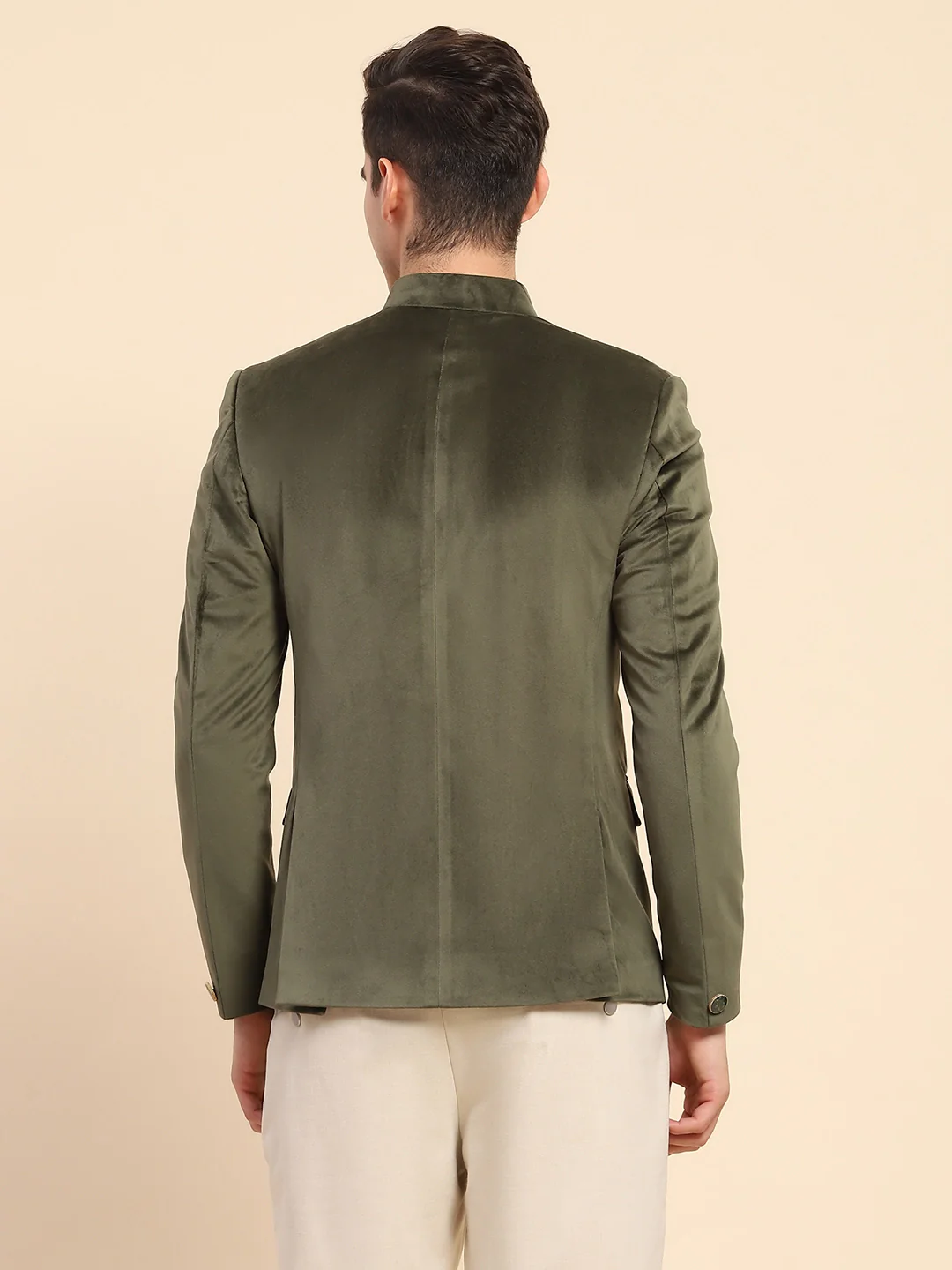 Olive Velvet Zari Embroidered Coat - Image 15