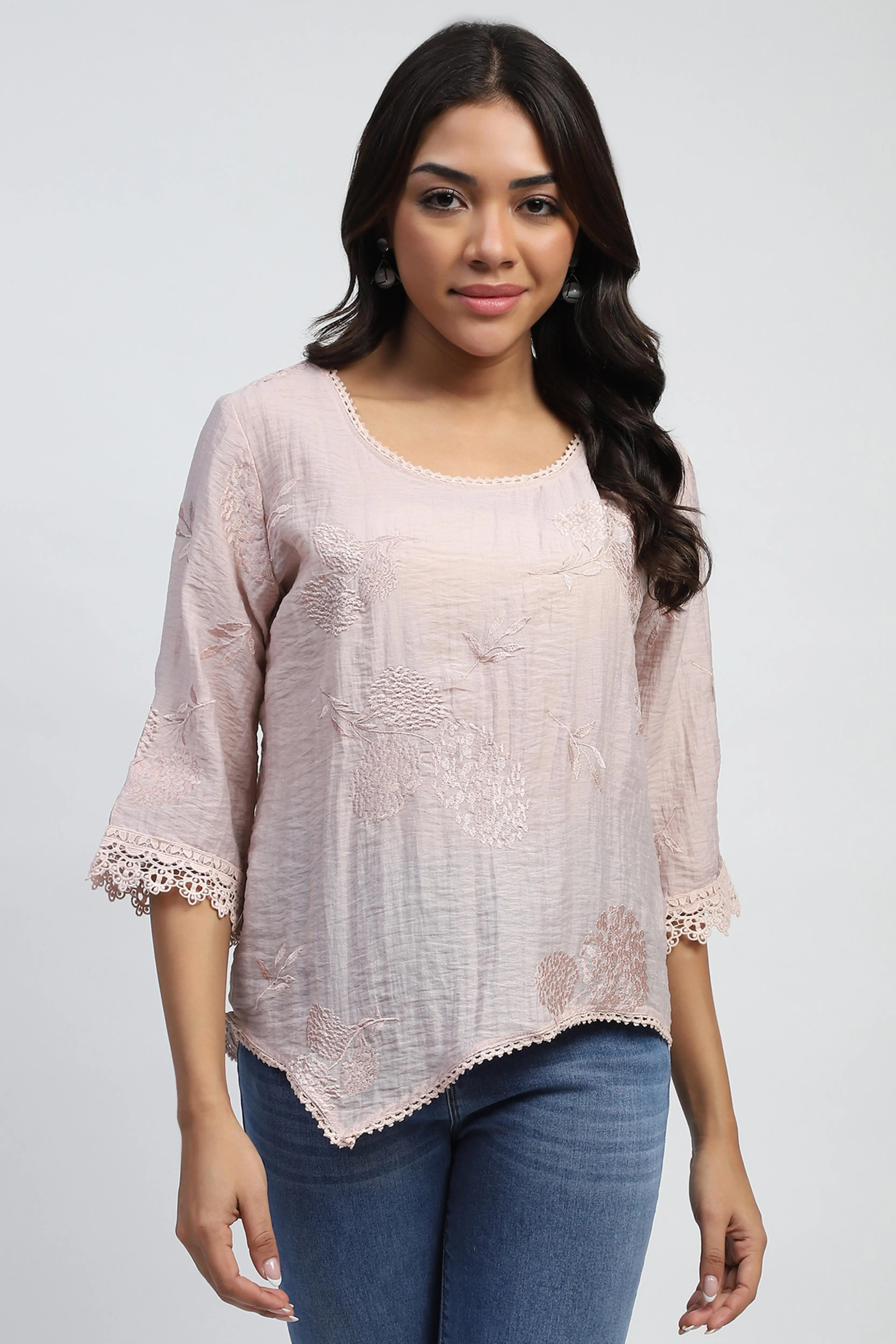 Pink Embroidered Linen Top