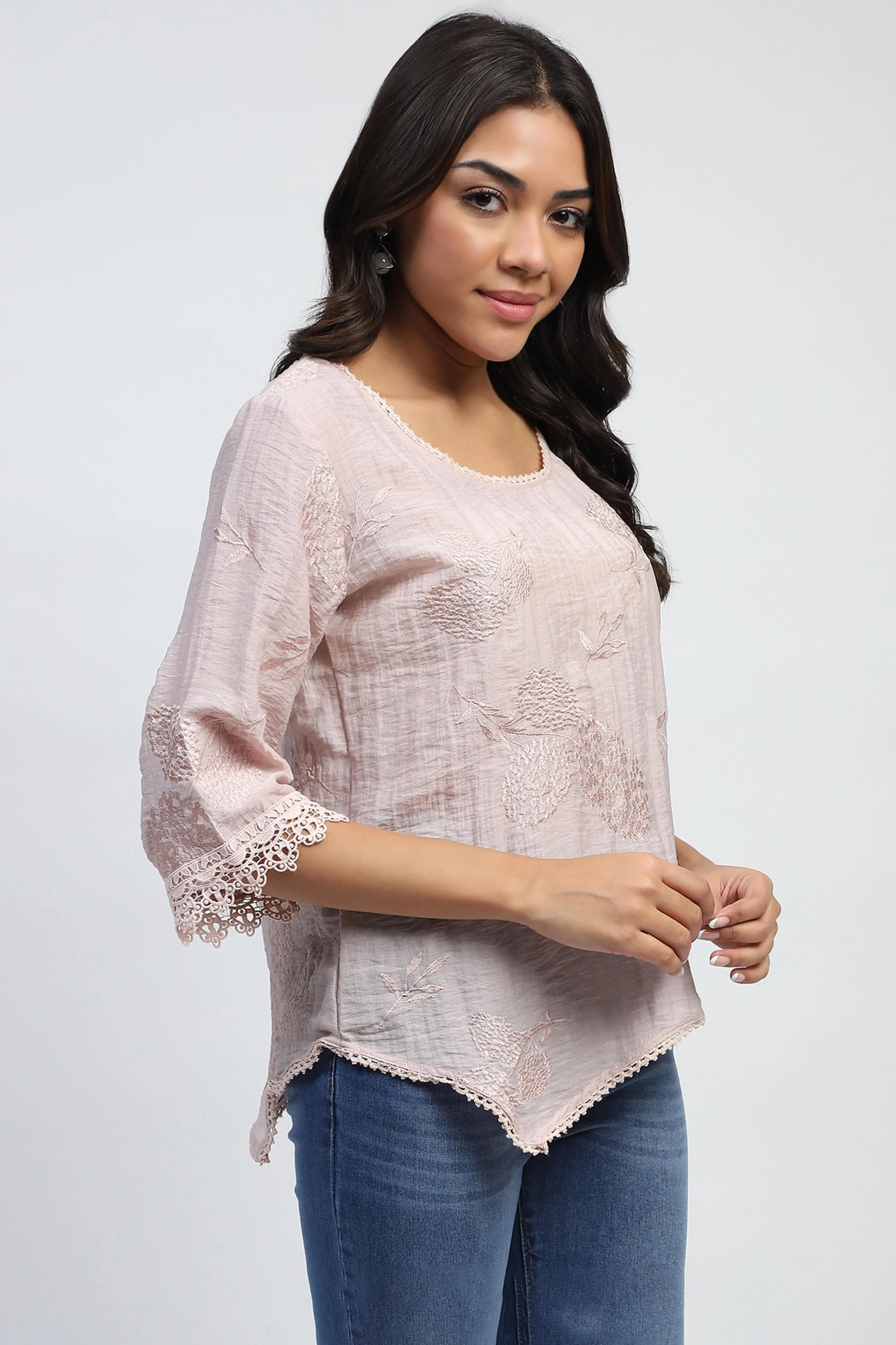 Pink Embroidered Linen Top - Image 3