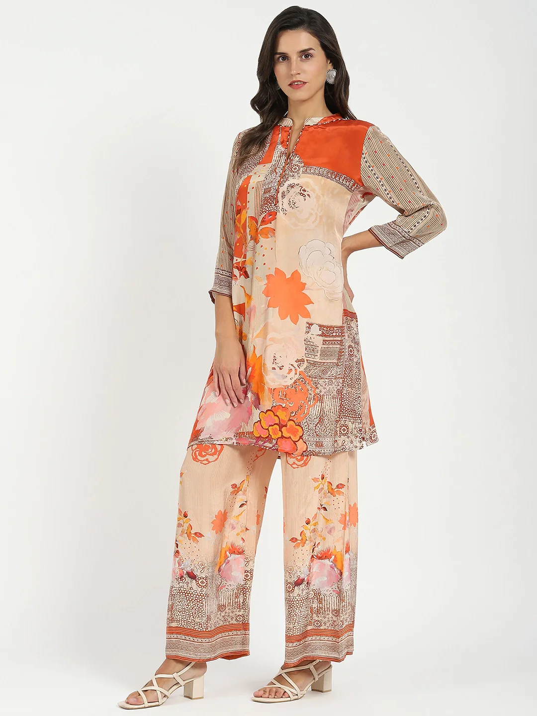 Orange Abstract Crepe Kurta Set - Image 8
