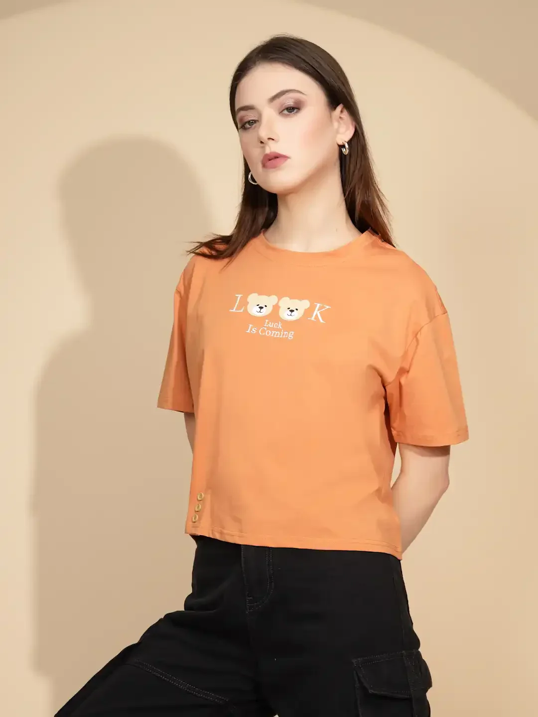 Orange Cotton Blend Graphic Top - Image 10