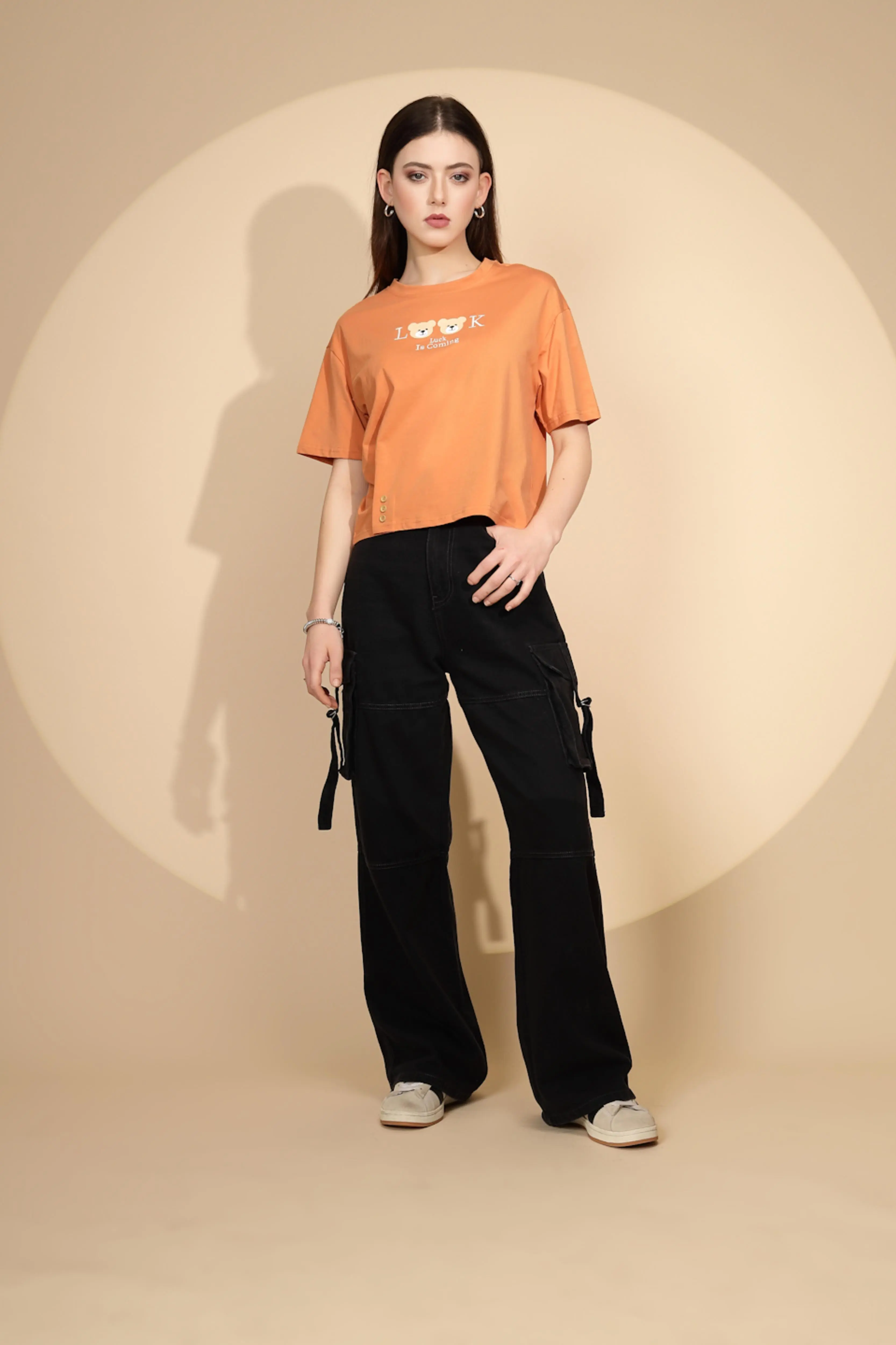 Orange Cotton Blend Graphic Top - Image 6