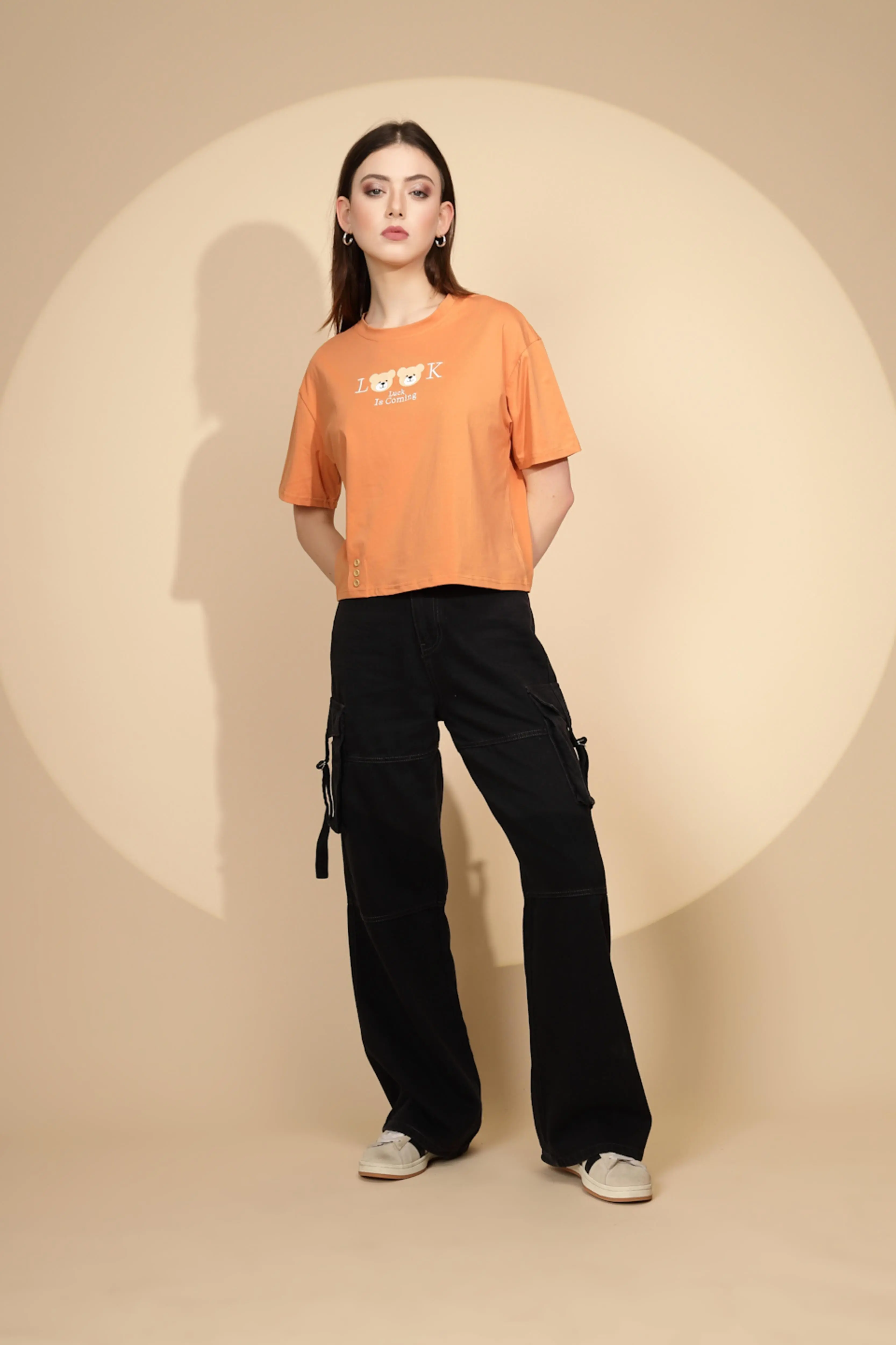 Orange Cotton Blend Graphic Top - Image 7