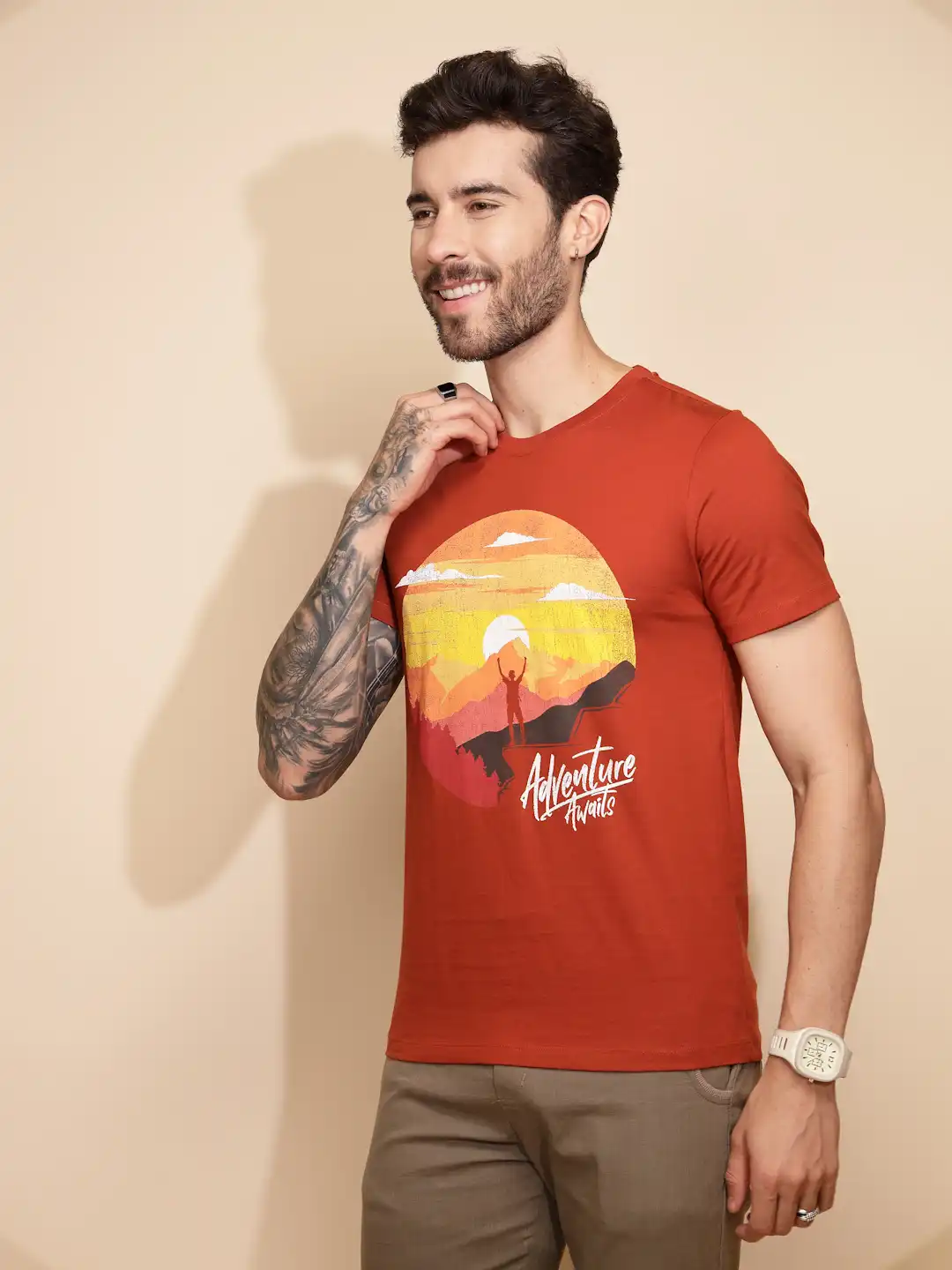 Orange Cotton Regular Fit T-Shirt - Image 13