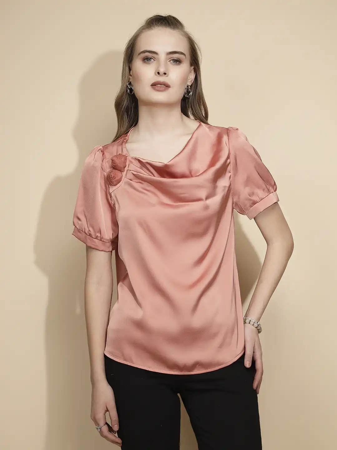 Orange Satin Cowl Neck Top - Image 8