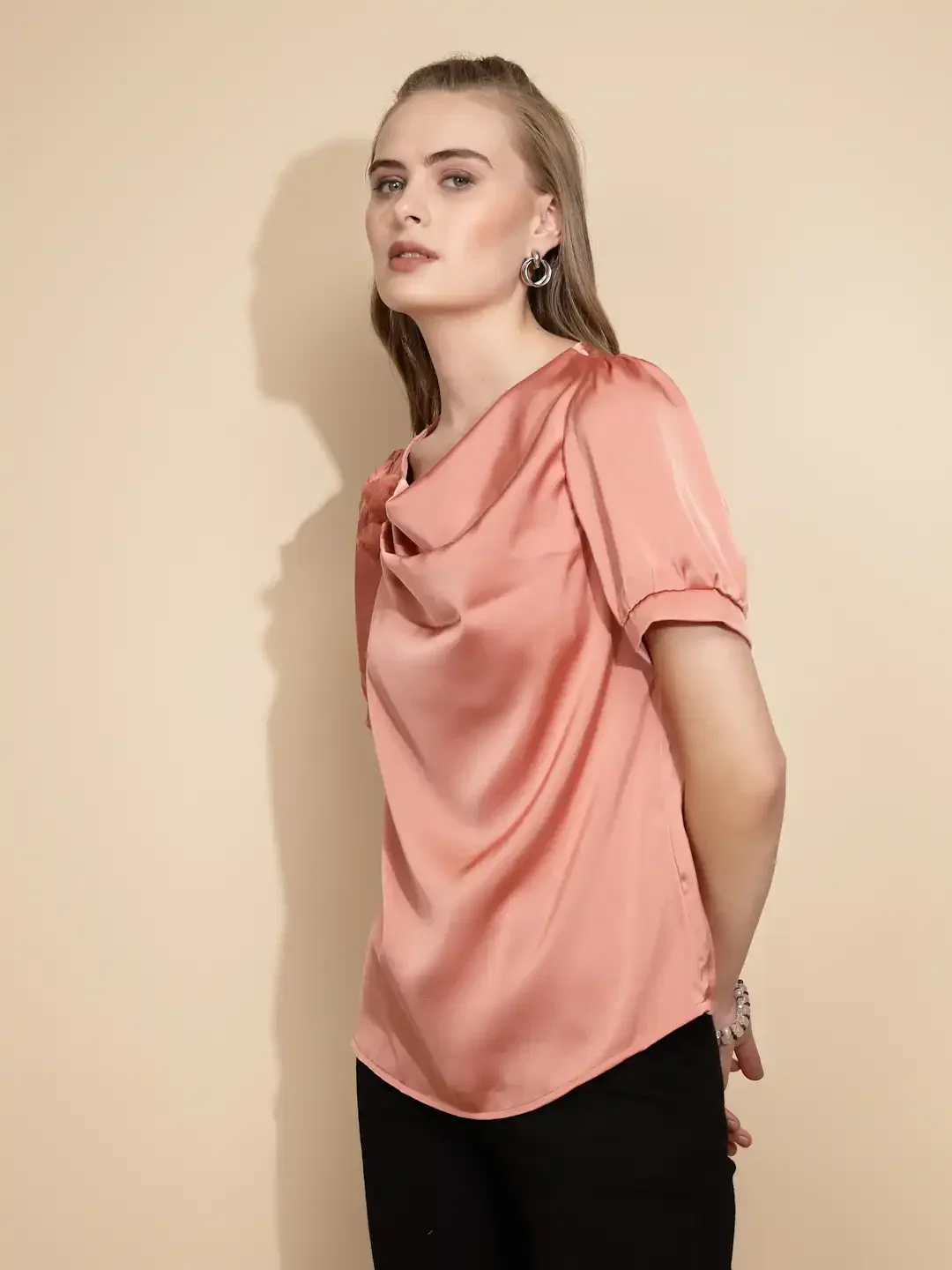 Orange Satin Cowl Neck Top - Image 9