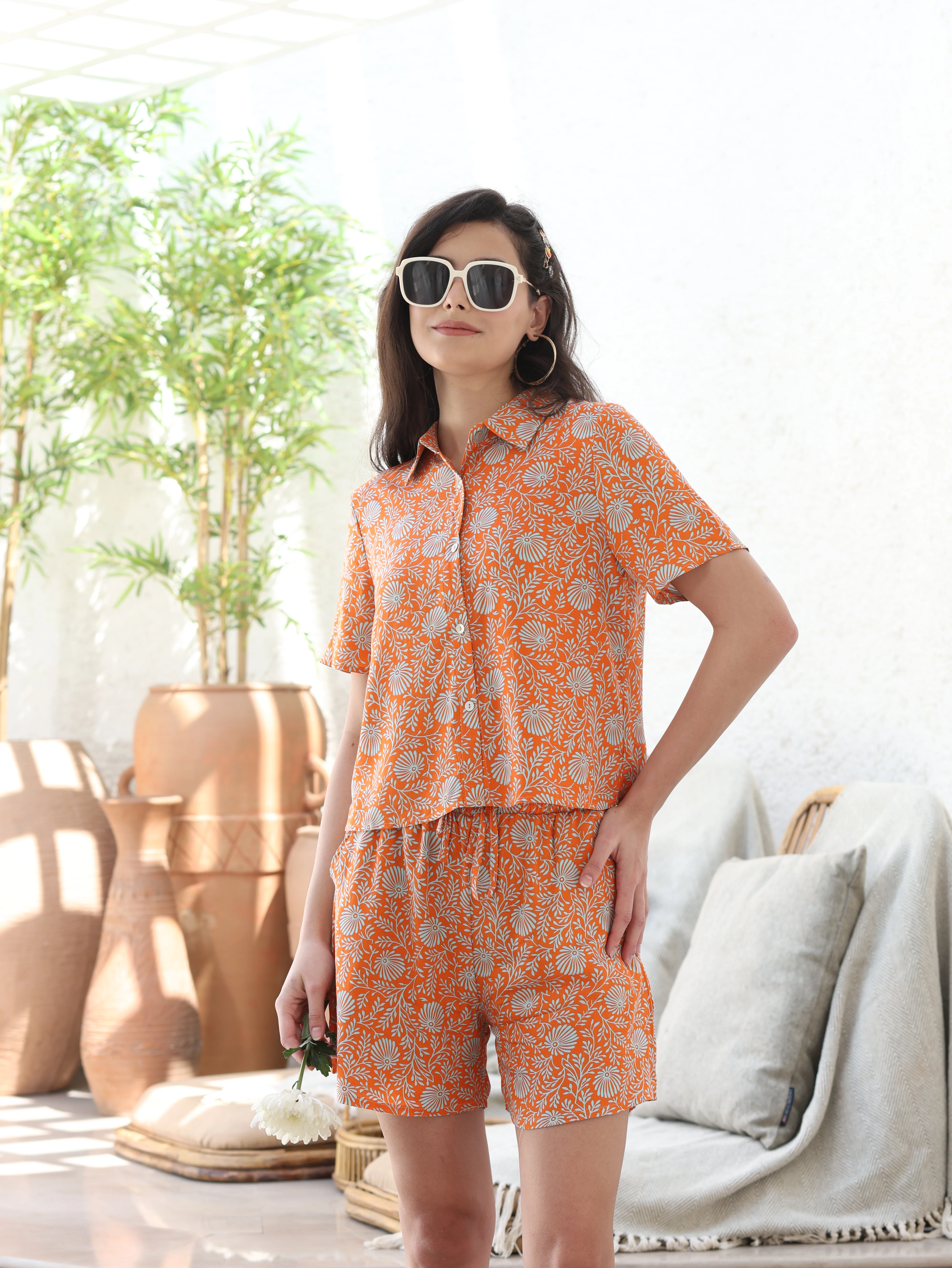 Orange Rayon Floral Nightsuit - Image 7