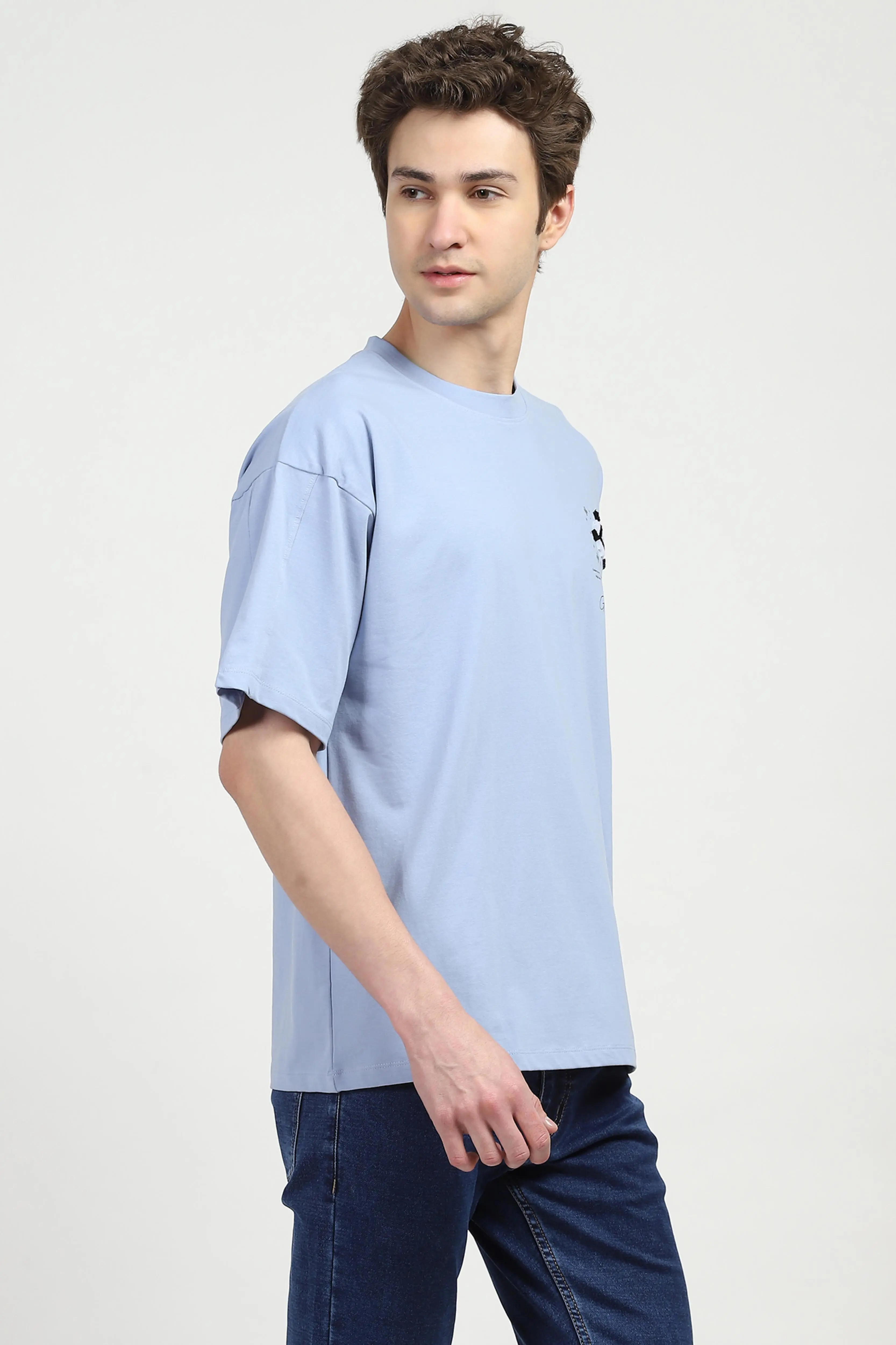 Blue Oversized Graphic Cotton T-shirt - Image 3