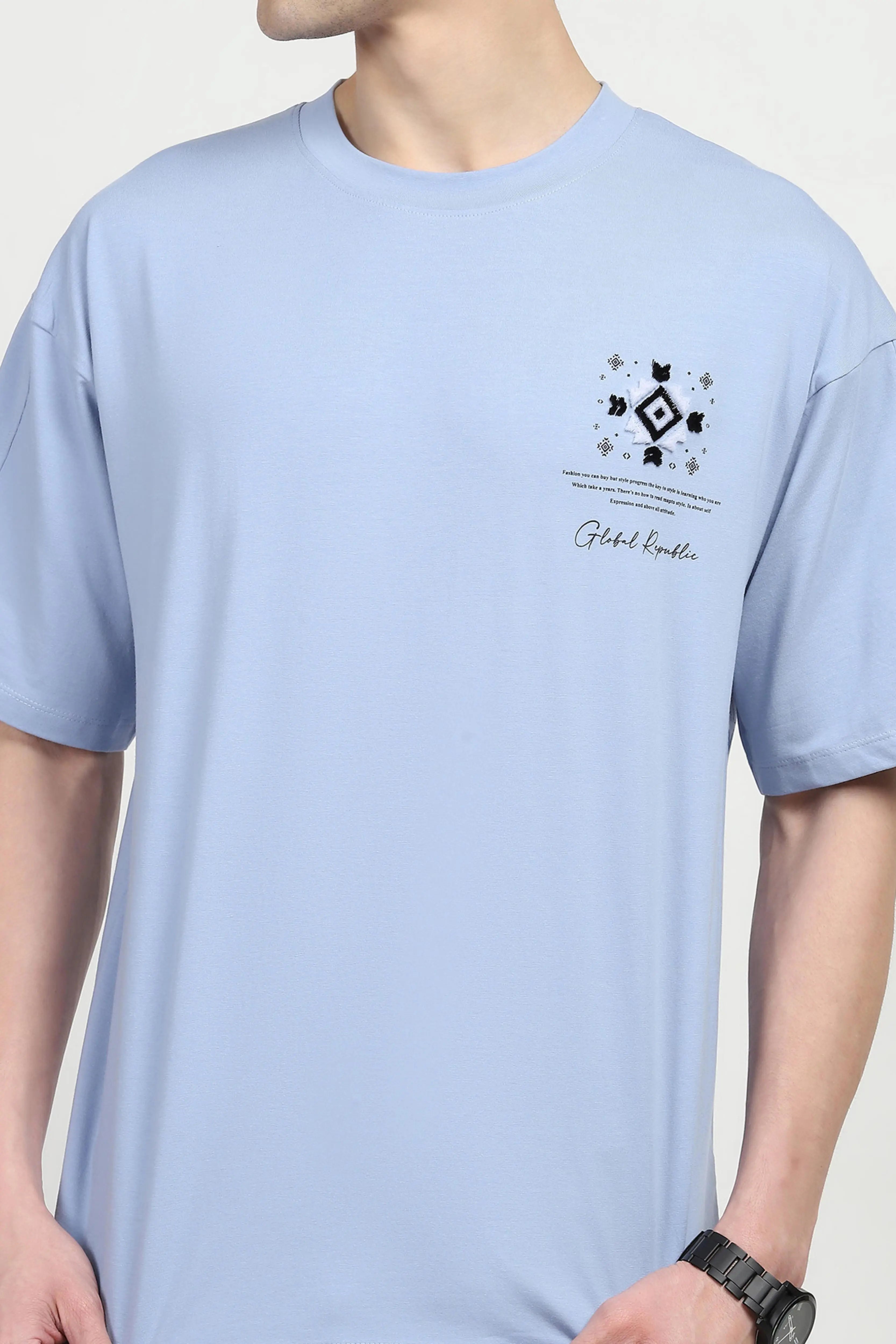 Blue Oversized Graphic Cotton T-shirt - Image 5