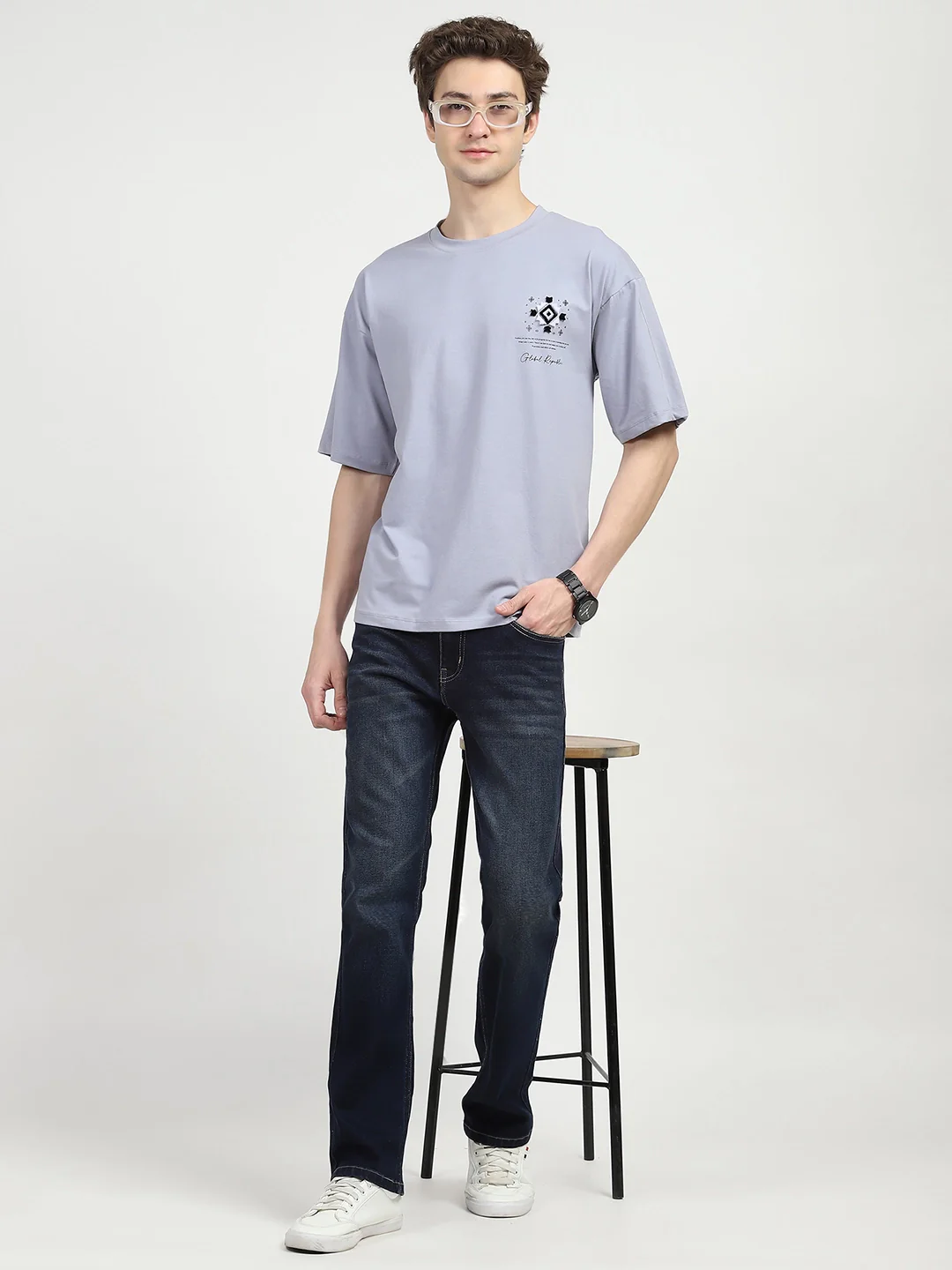 Grey Oversized Graphic Cotton T-shirt - Image 11