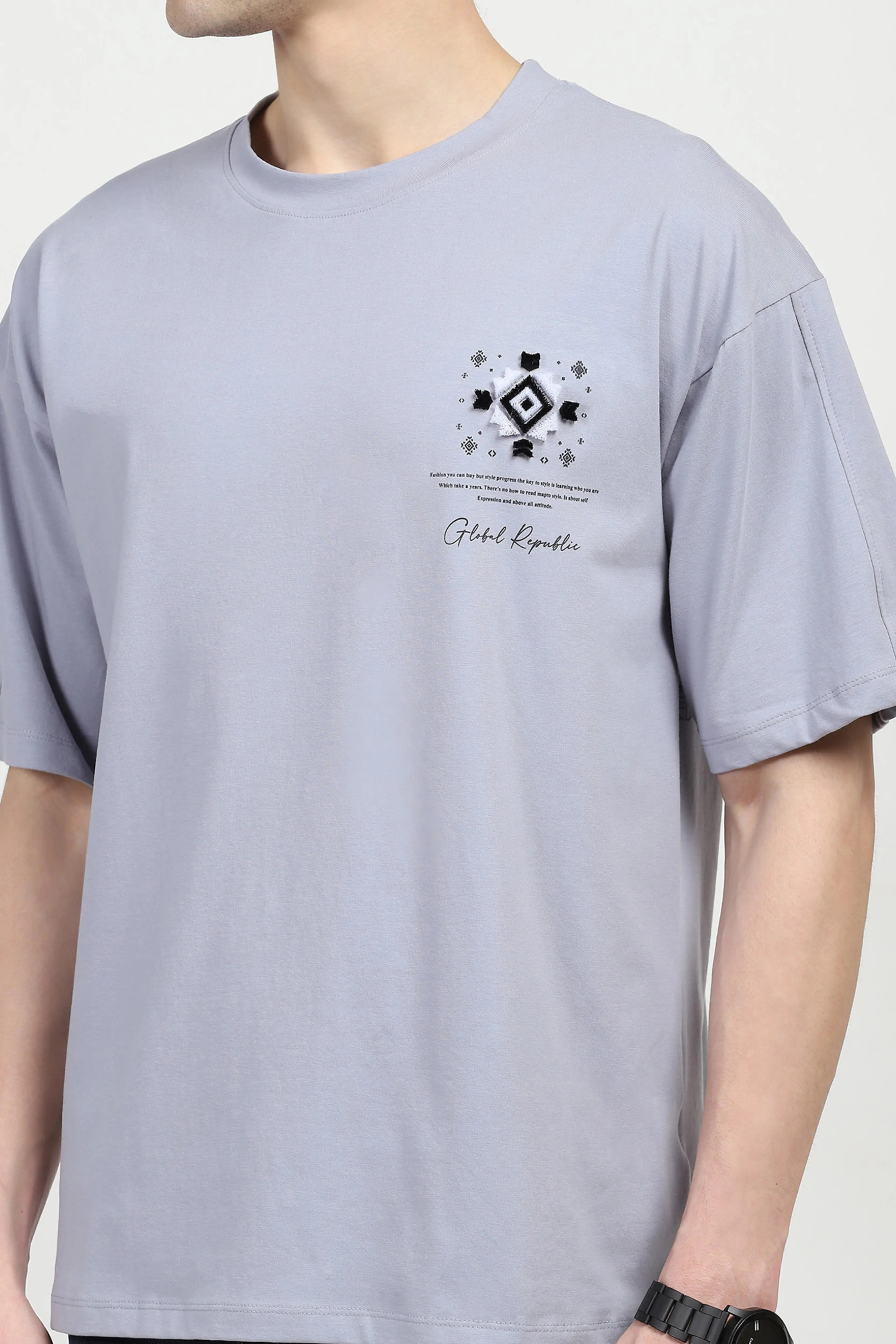 Grey Oversized Graphic Cotton T-shirt - Image 5