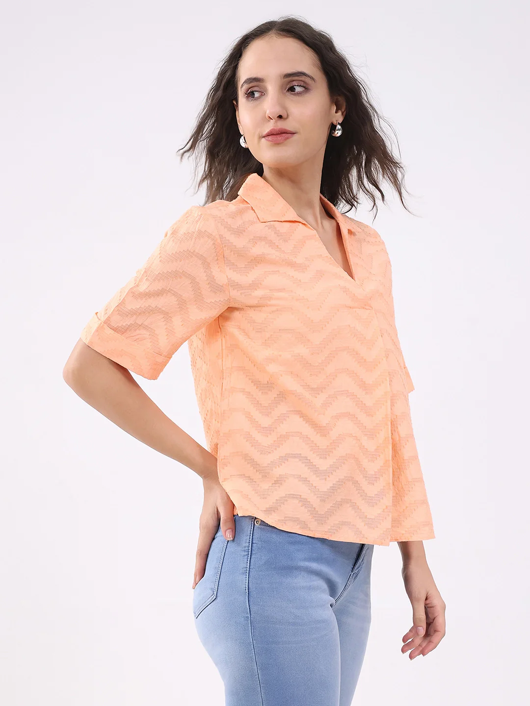 Peach Blouson Dobby Cotton Top - Image 9
