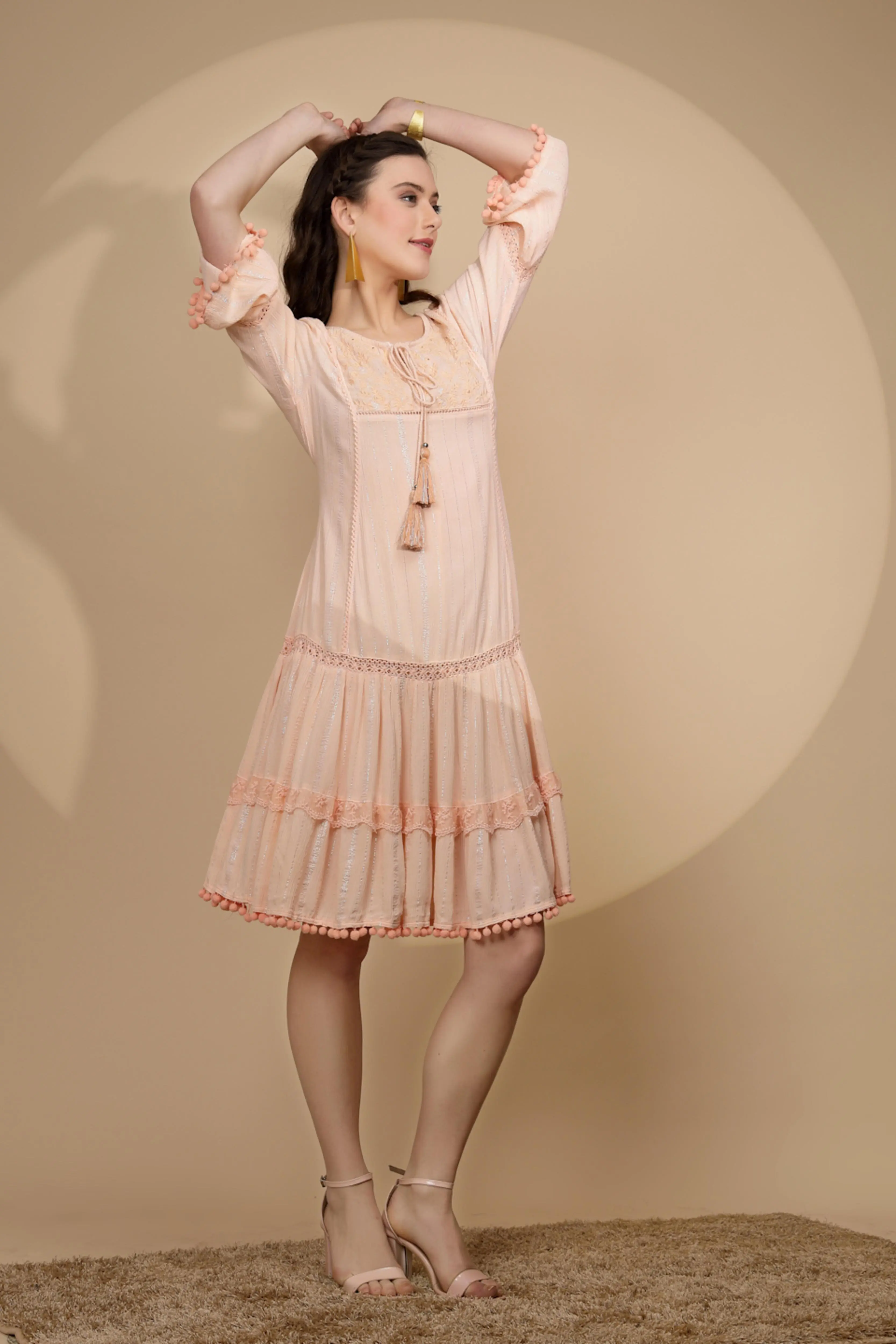 Peach Cotton Regular Fit Kurta - Image 4