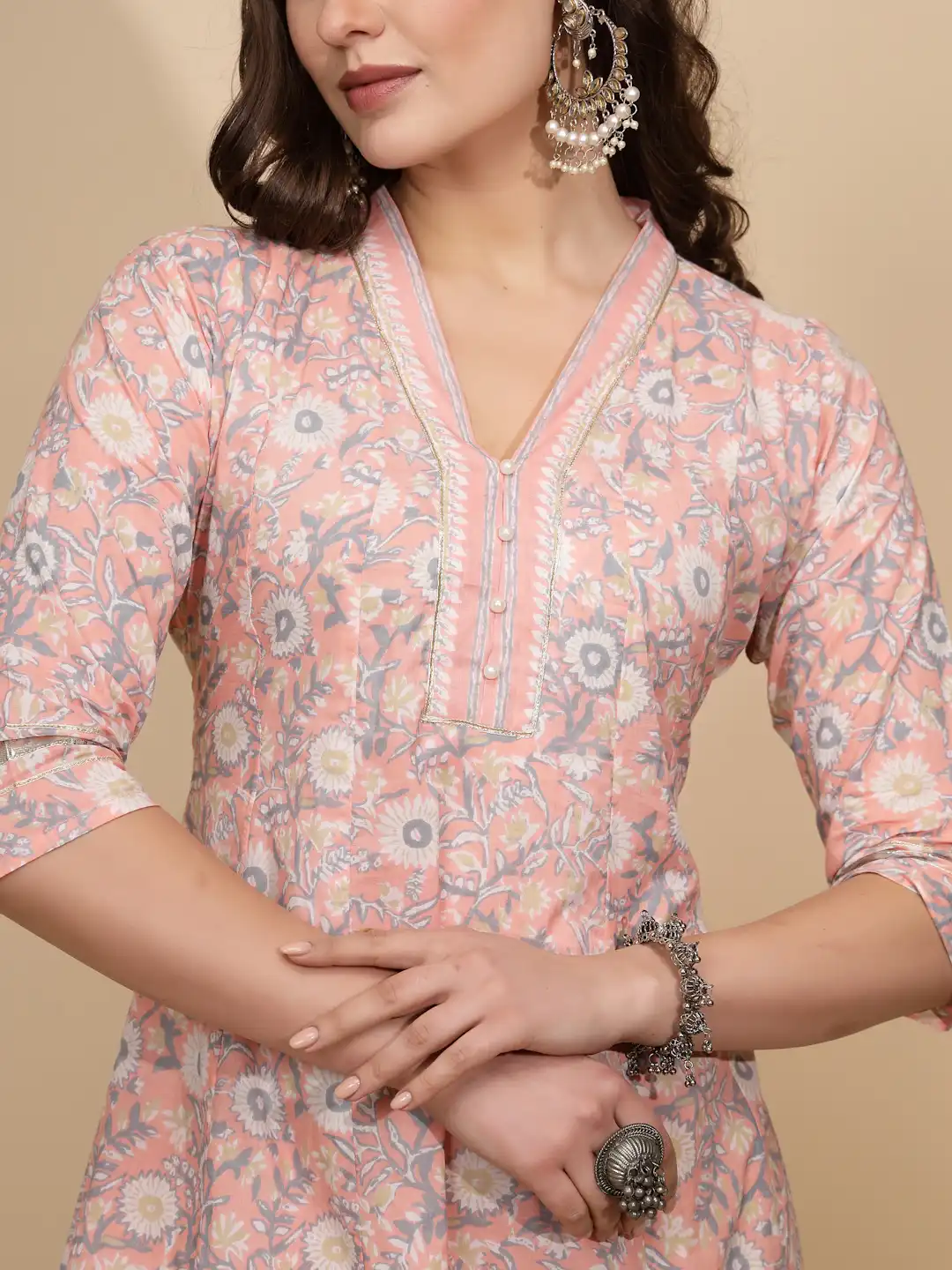 Peach Cotton Regular Fit Kurta Set - Image 12