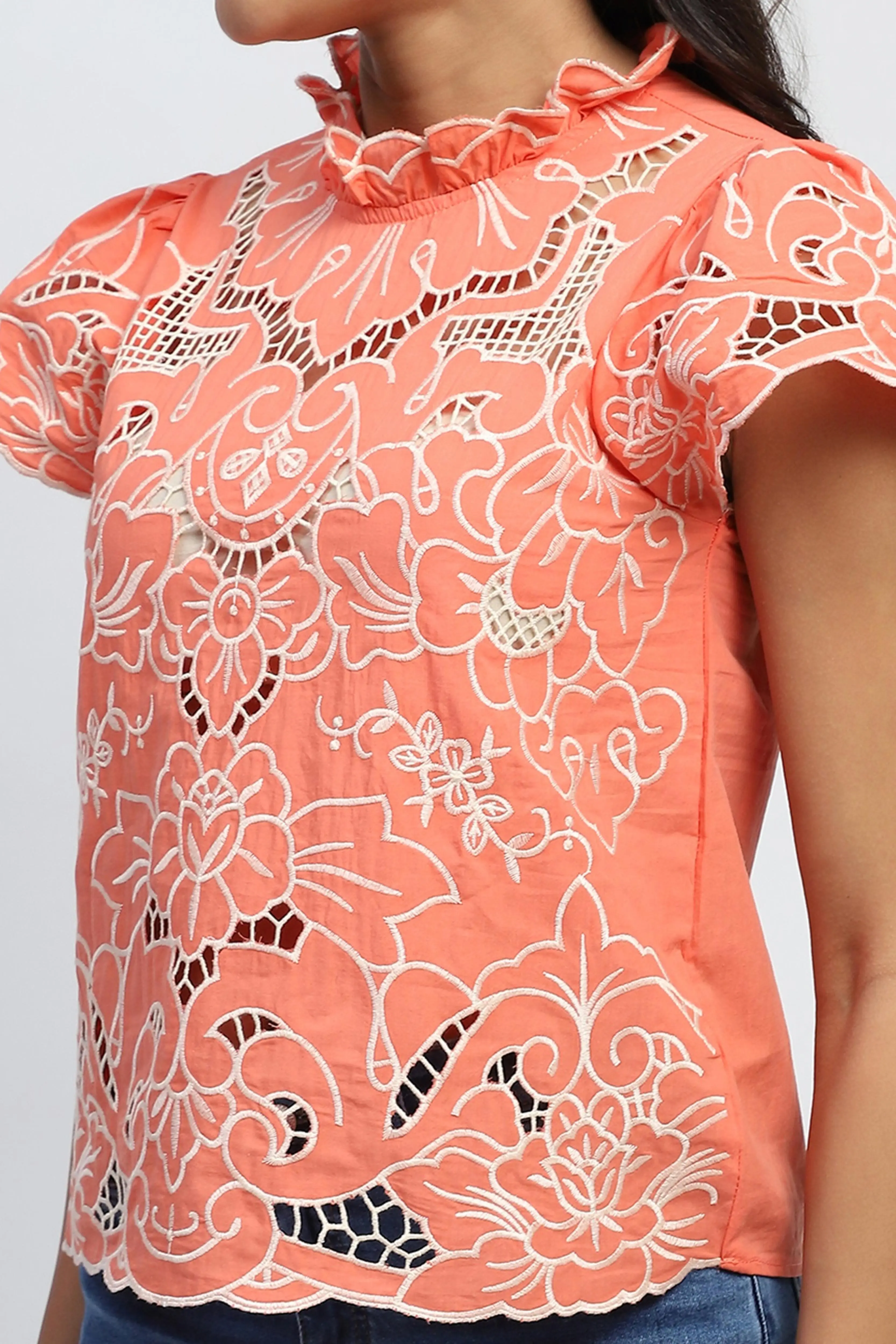 Peach Cut Work Embroidered Top - Image 5