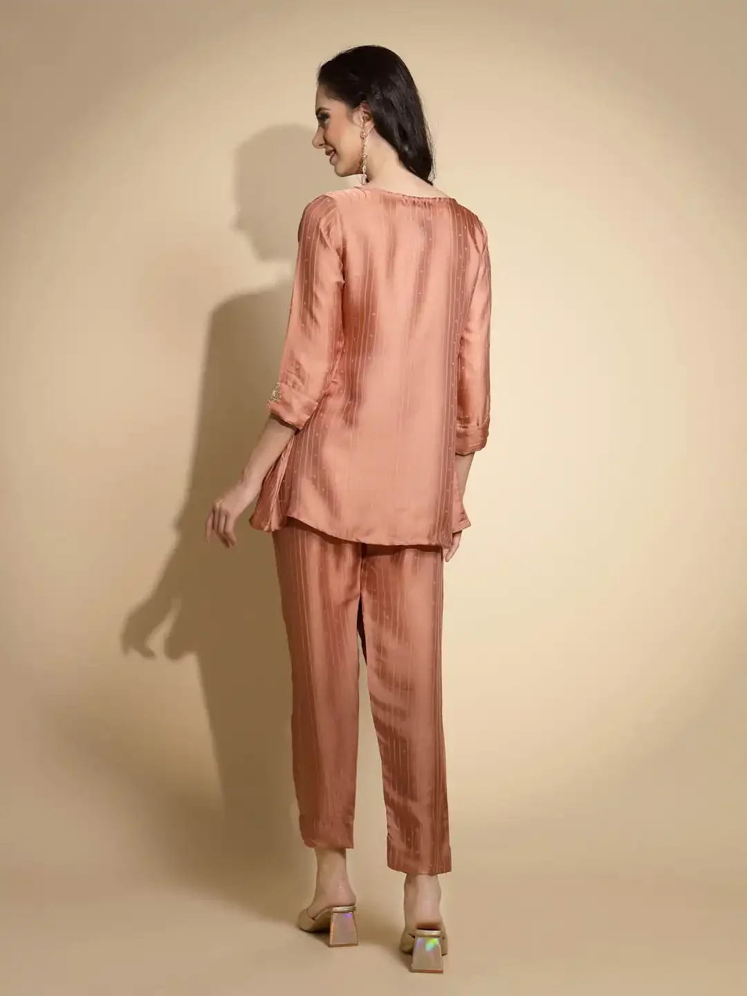 Peach Embroidered Tunic Set - Image 2