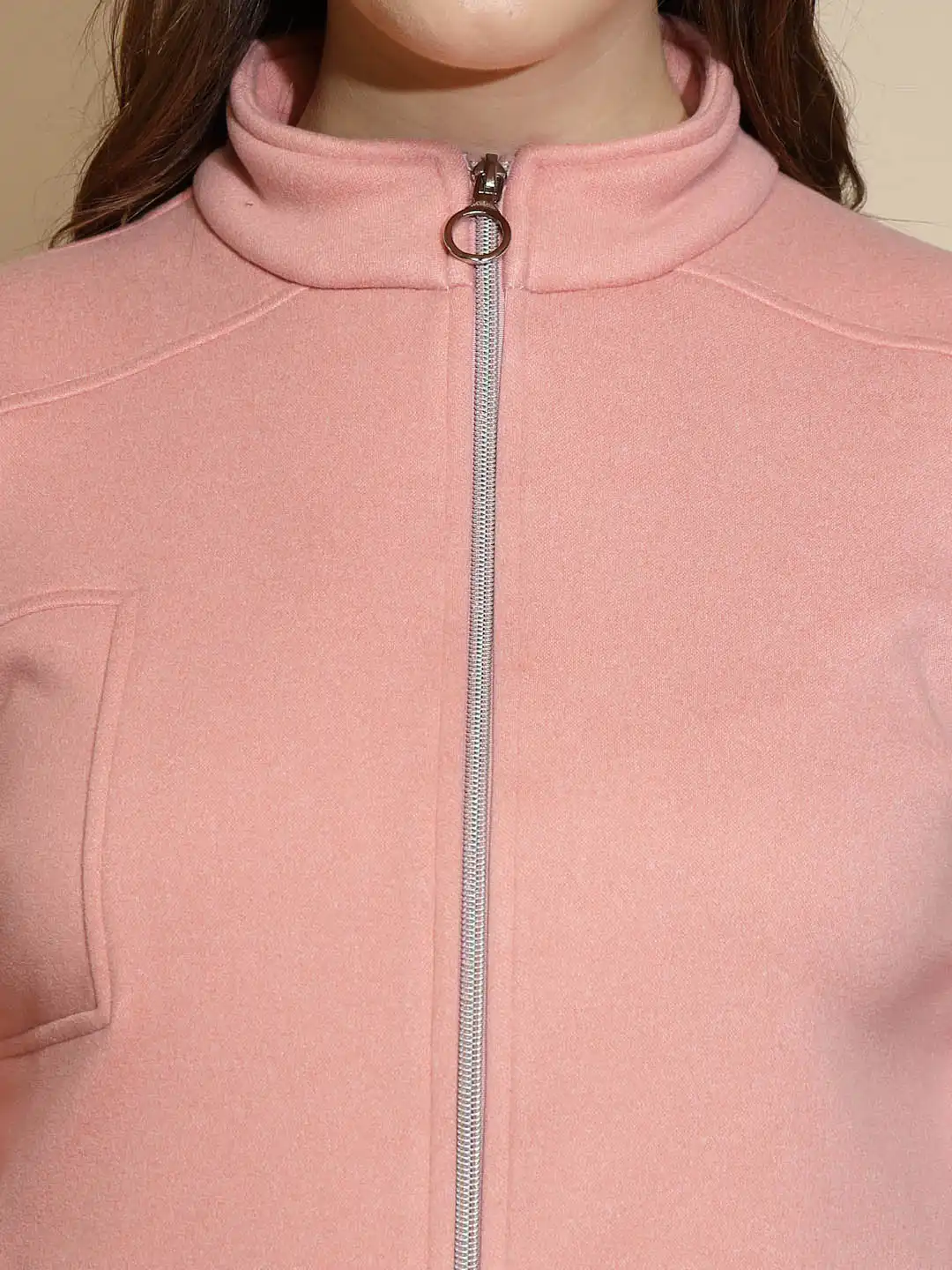 Peach Solid Full Sleeve Turtle Neck Fleece Sweatshirt - Image 11