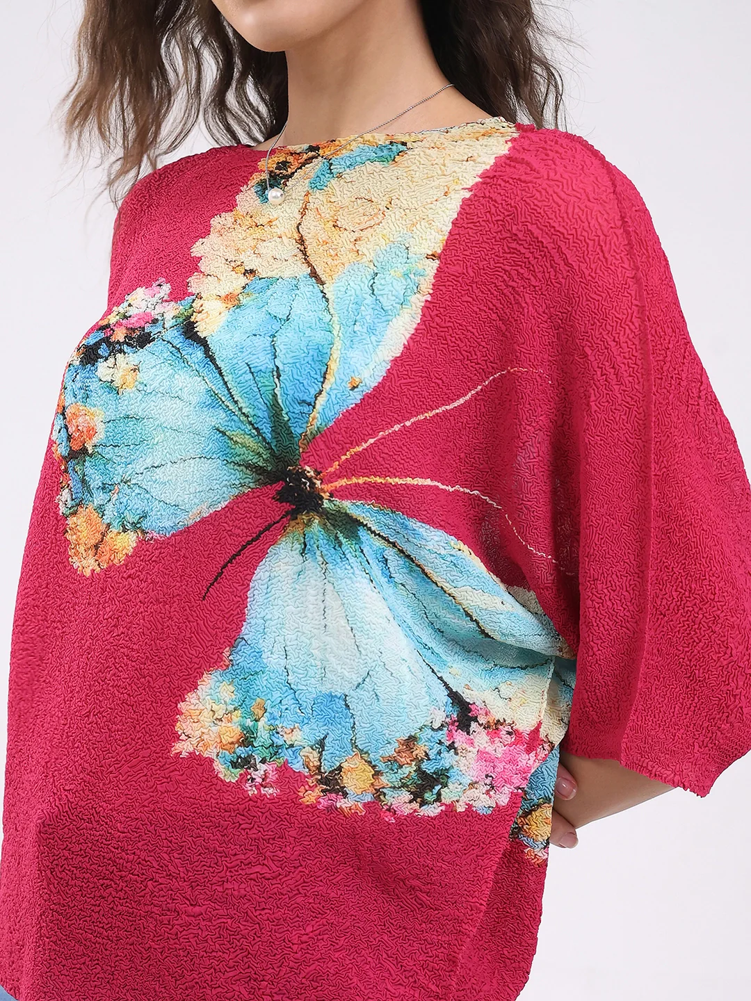 Pink Butterfly Print Stretchable Top - Image 9