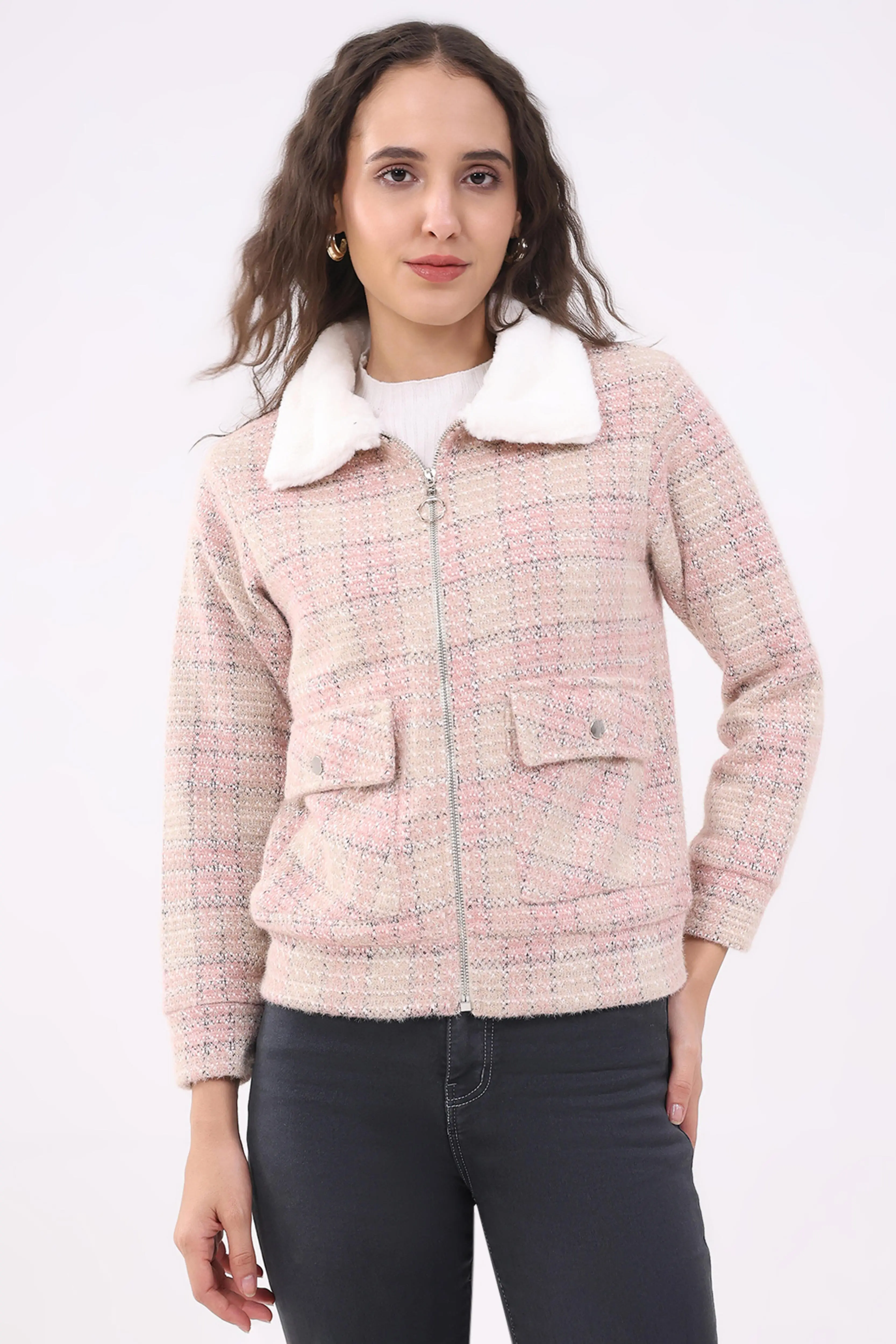 Pink Checked Woven Shacket - Image 2