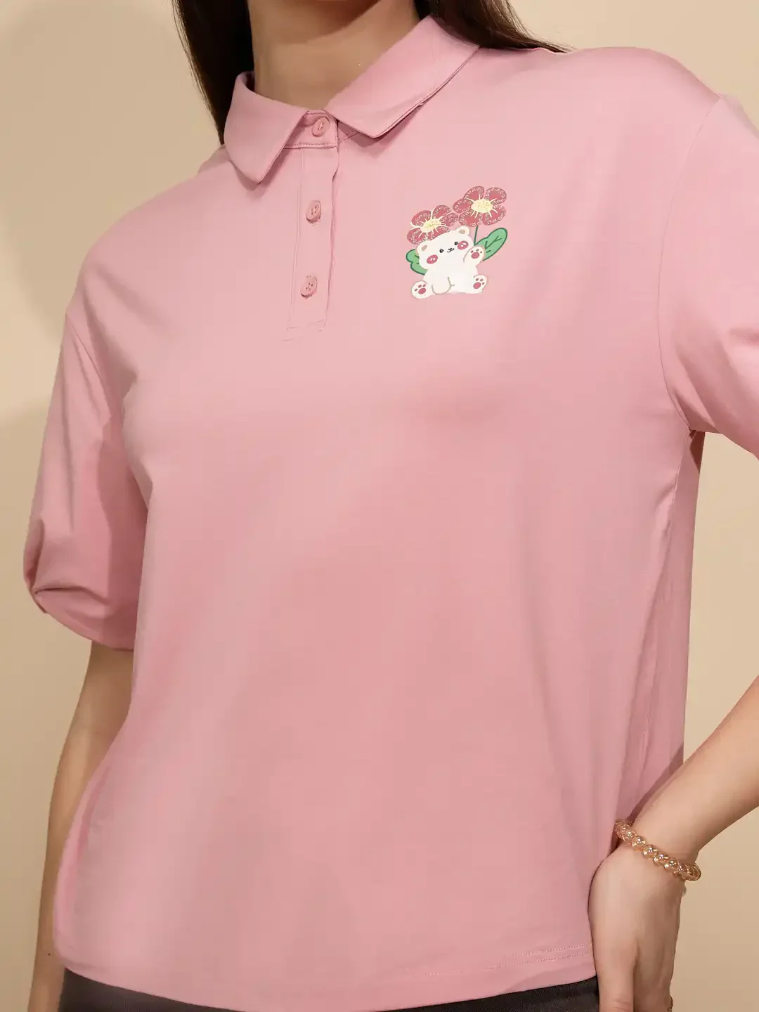 Dusty Pink Teddy Print Modal Top - Image 11