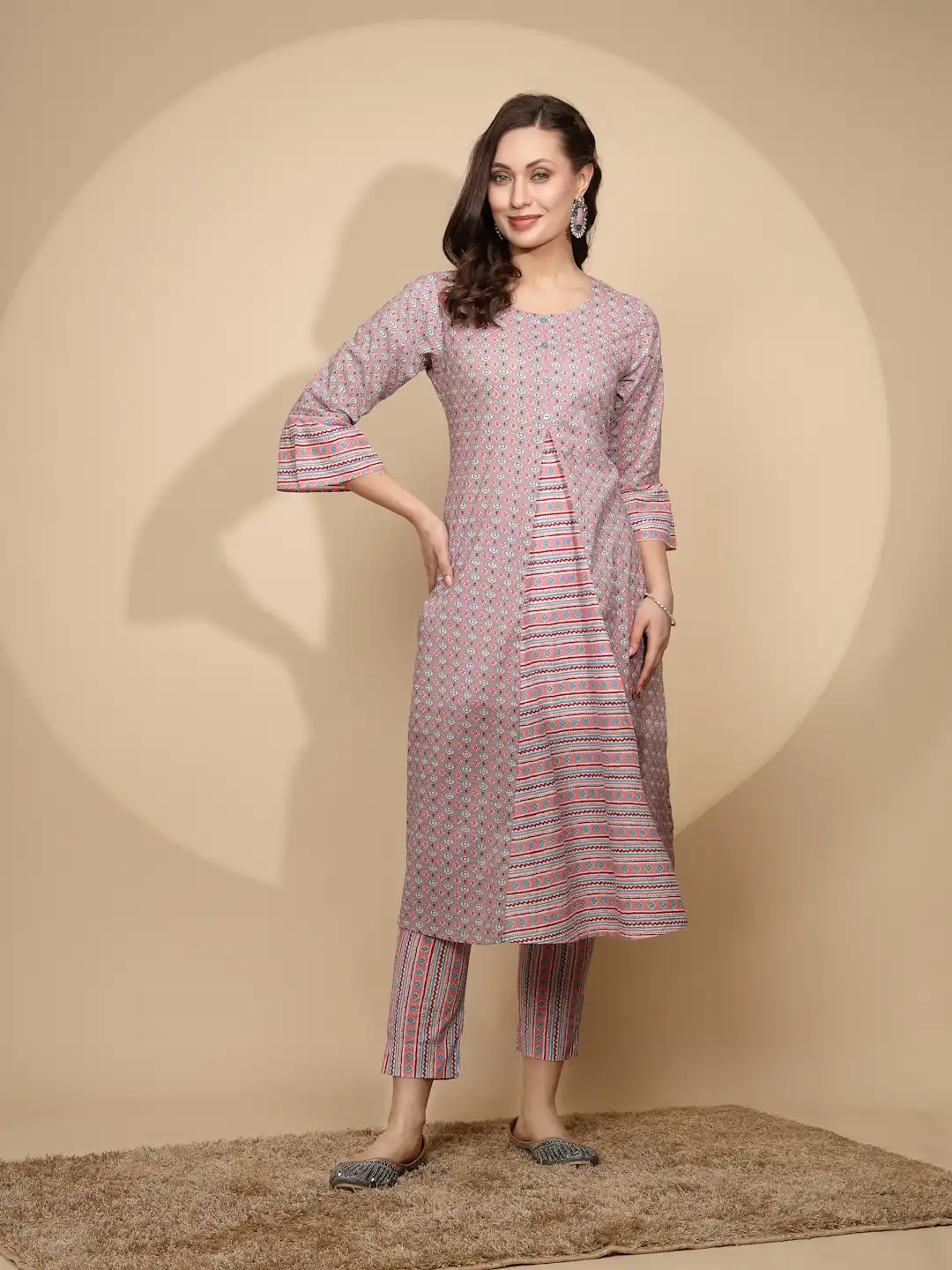 Pink Cotton Printed Kurta Set - Image 9