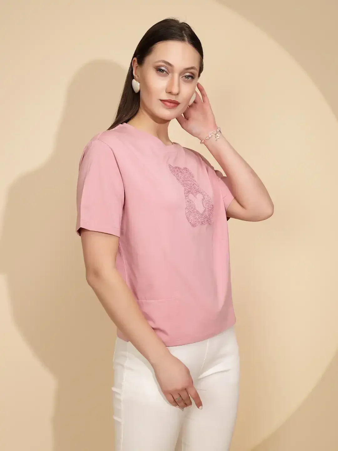 Pink Regular Fit Cotton Top - Image 4