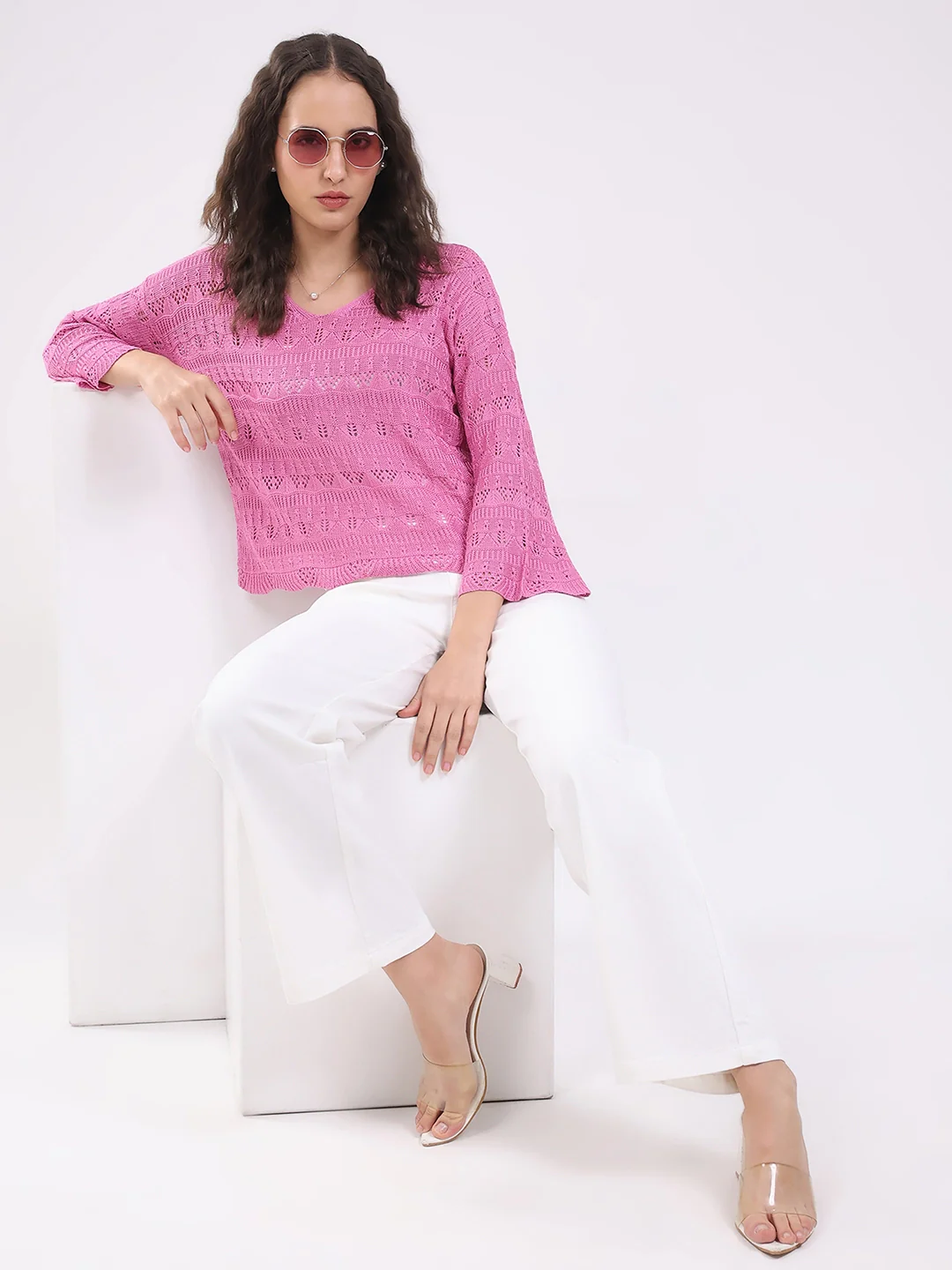 Pink Crochet Bell Sleeve Top - Image 14