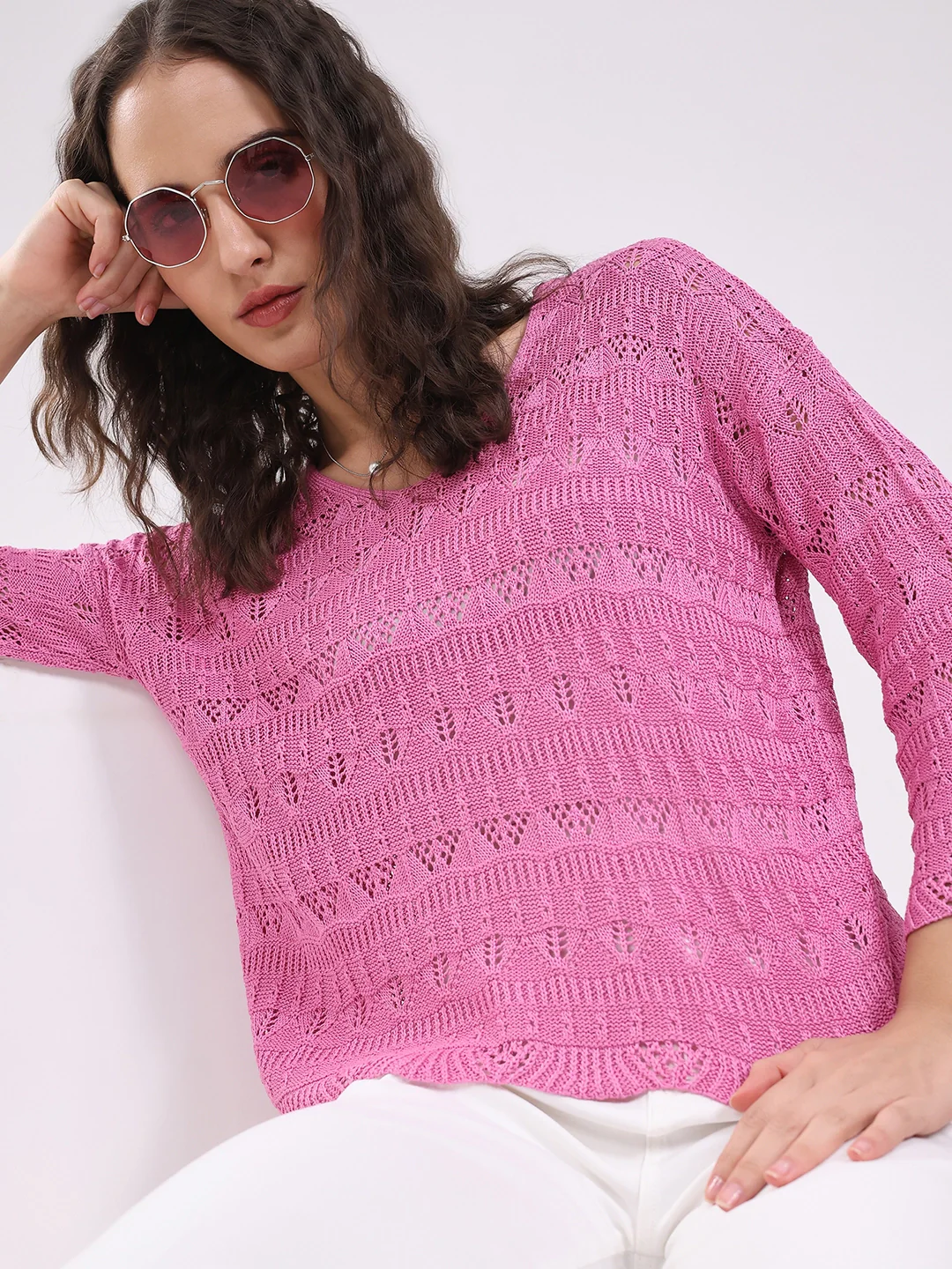 Pink Crochet Bell Sleeve Top - Image 8