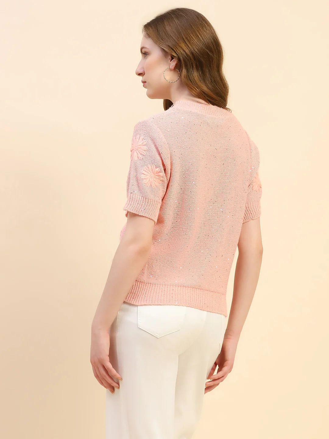 Pink Embroidered Acrylic Blend Pullover - Image 10