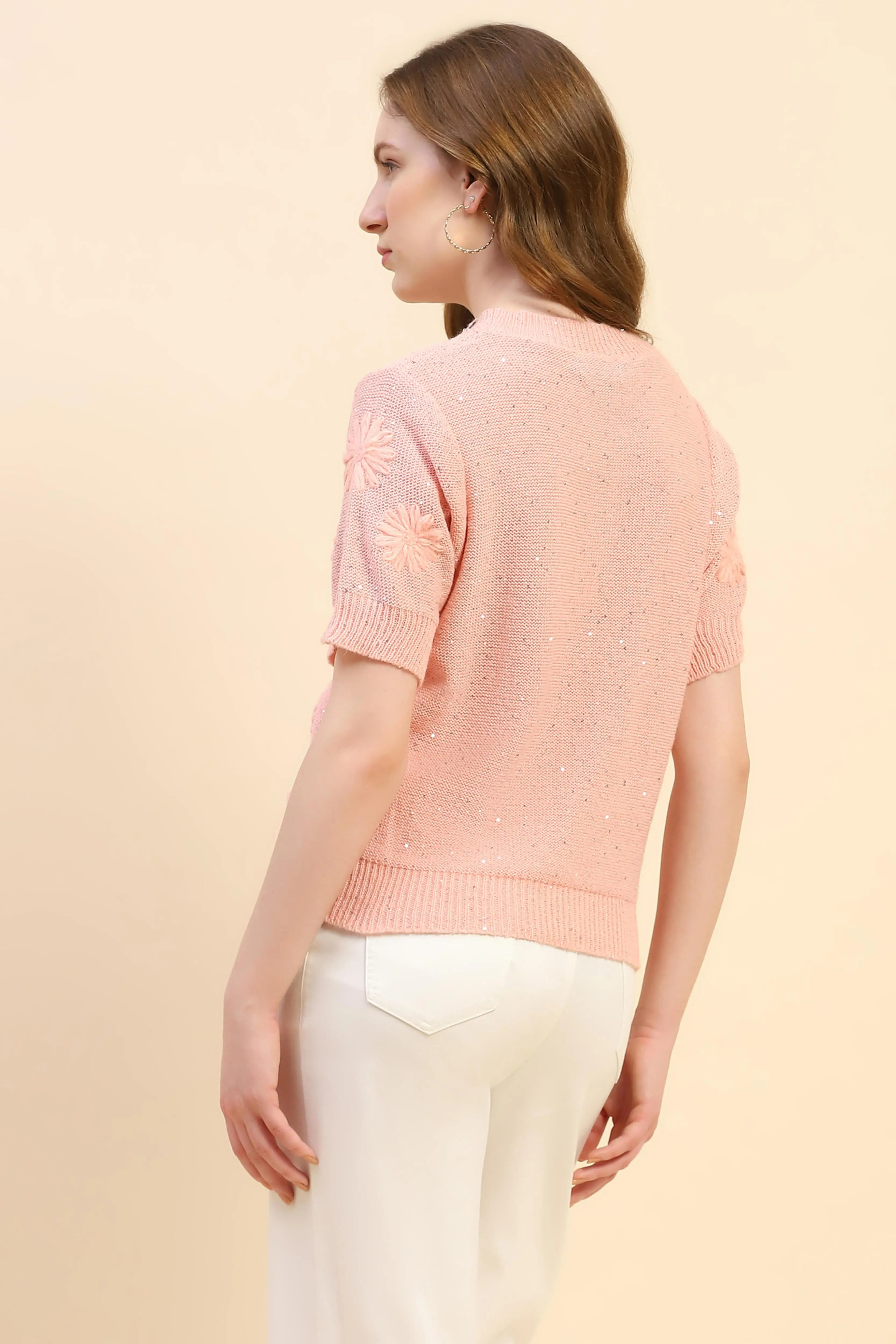 Pink Embroidered Acrylic Blend Pullover - Image 4
