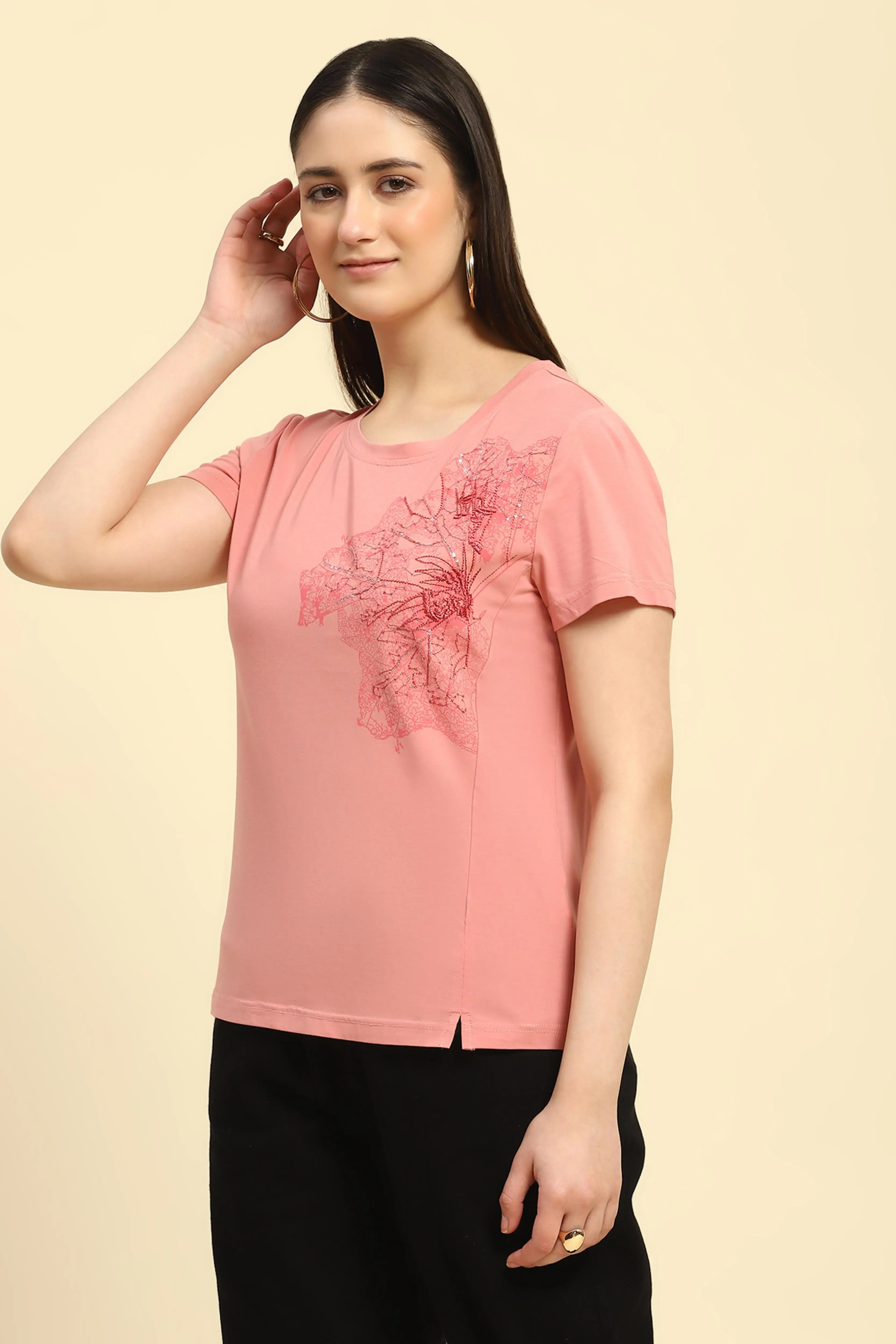 Pink Embroidered Modal Top - Image 2