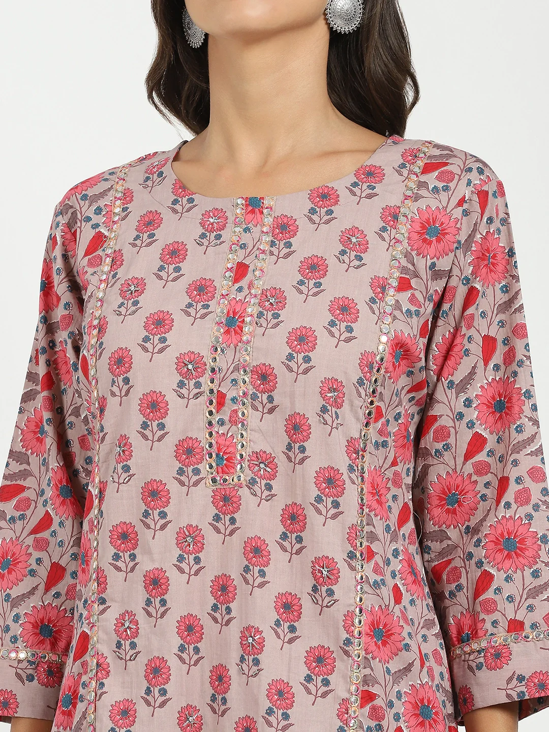 Pink Floral Cotton Afghani Kurta Set - Image 13