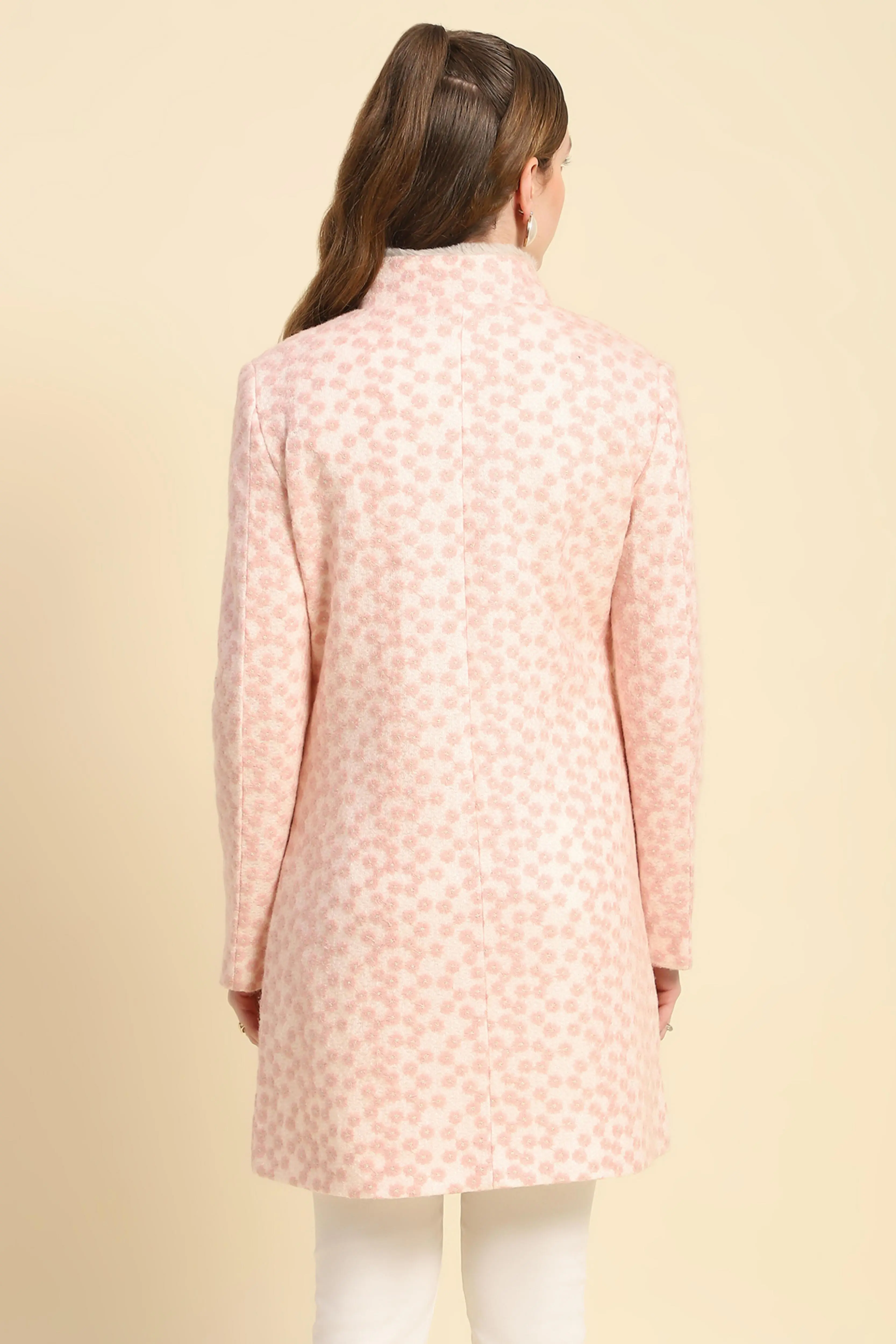 Pink Floral Embroidered Acrylic Coat - Image 4