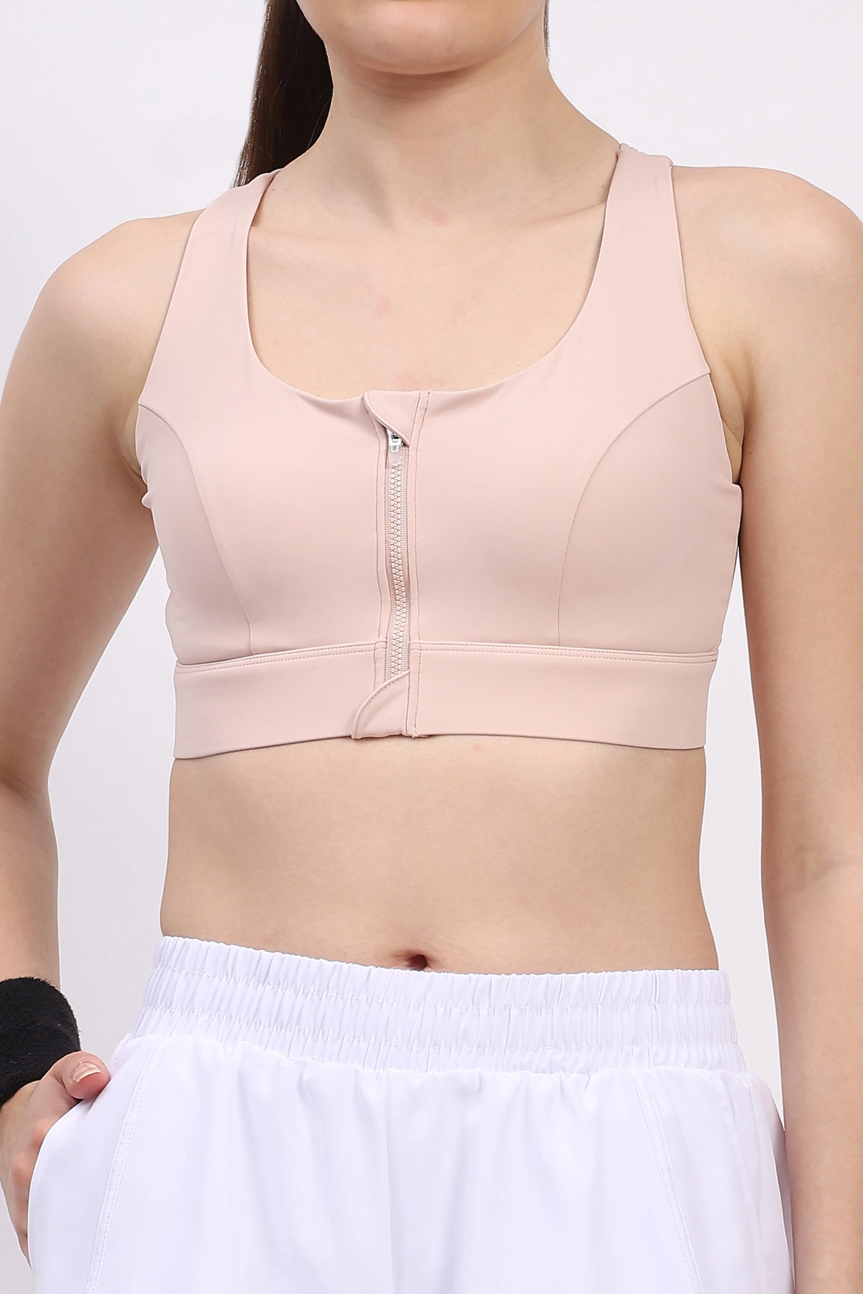 Pink Front Zip Racerback Sports Bra - Image 6