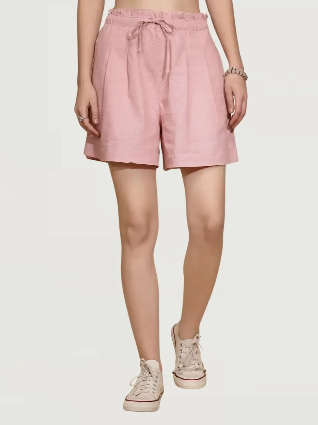 Pink Linen Blend Relaxed Shorts - Image 7