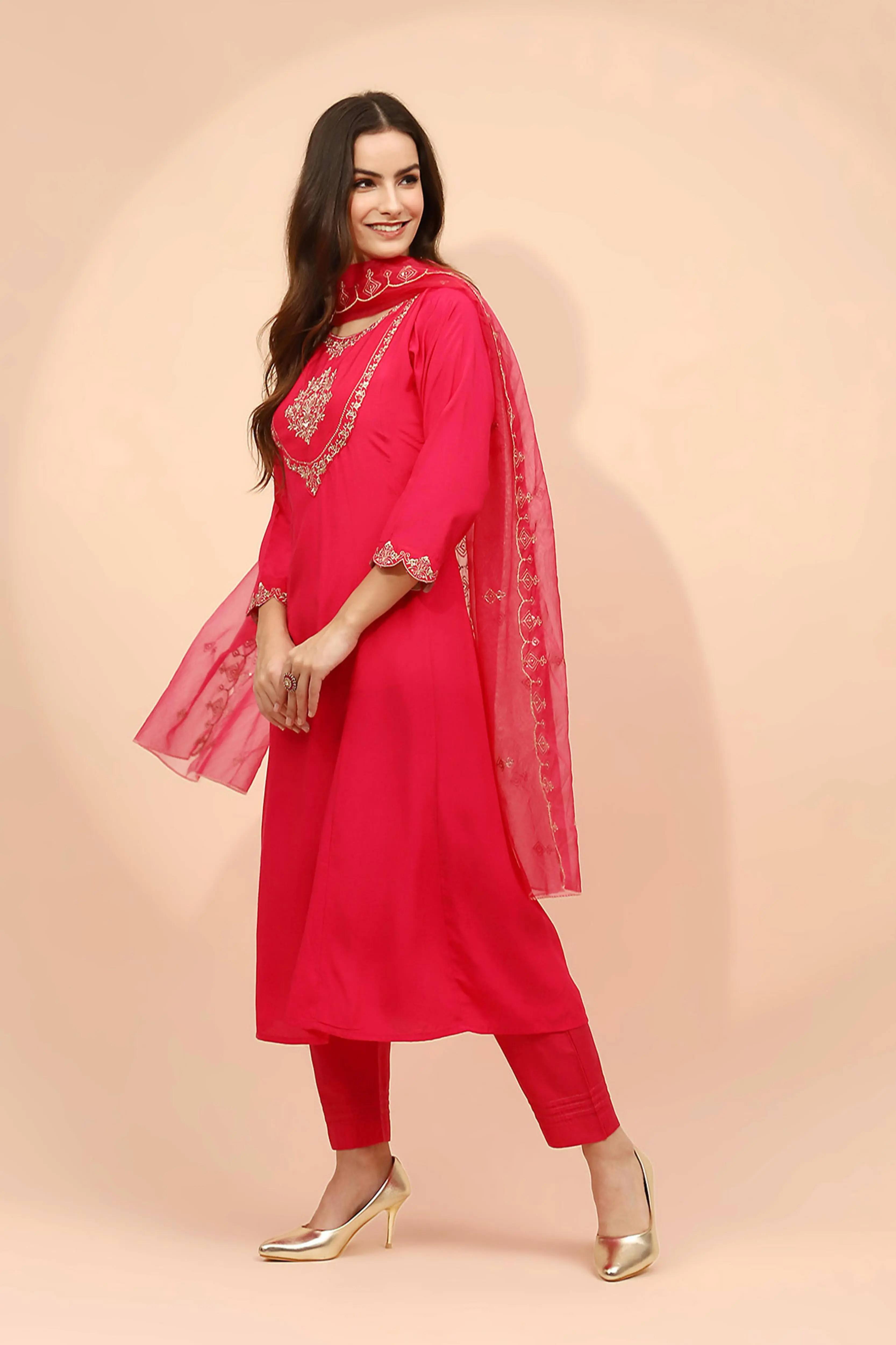 Pink Muslin Embroidered Suit Set - Image 2