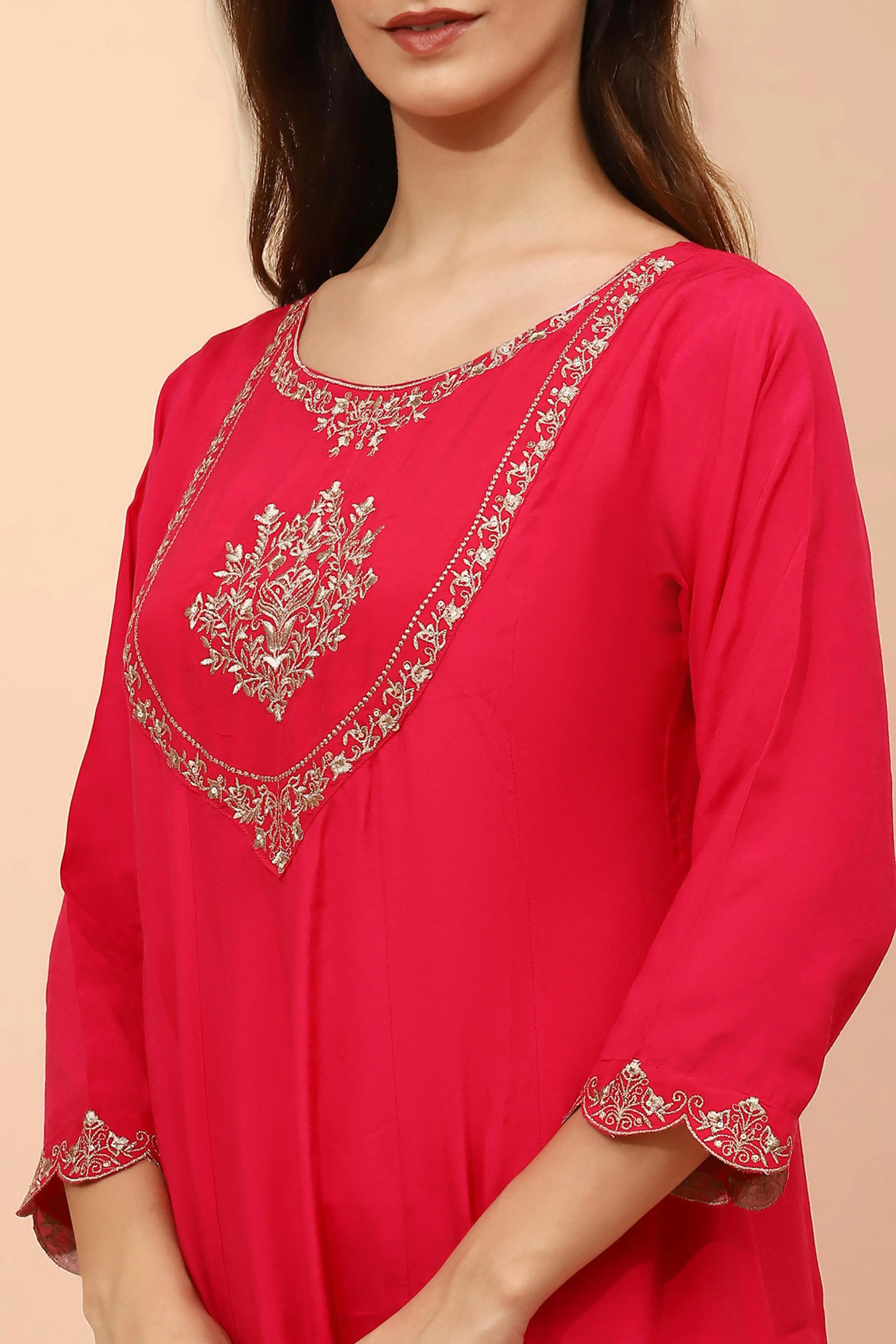 Pink Muslin Embroidered Suit Set - Image 5