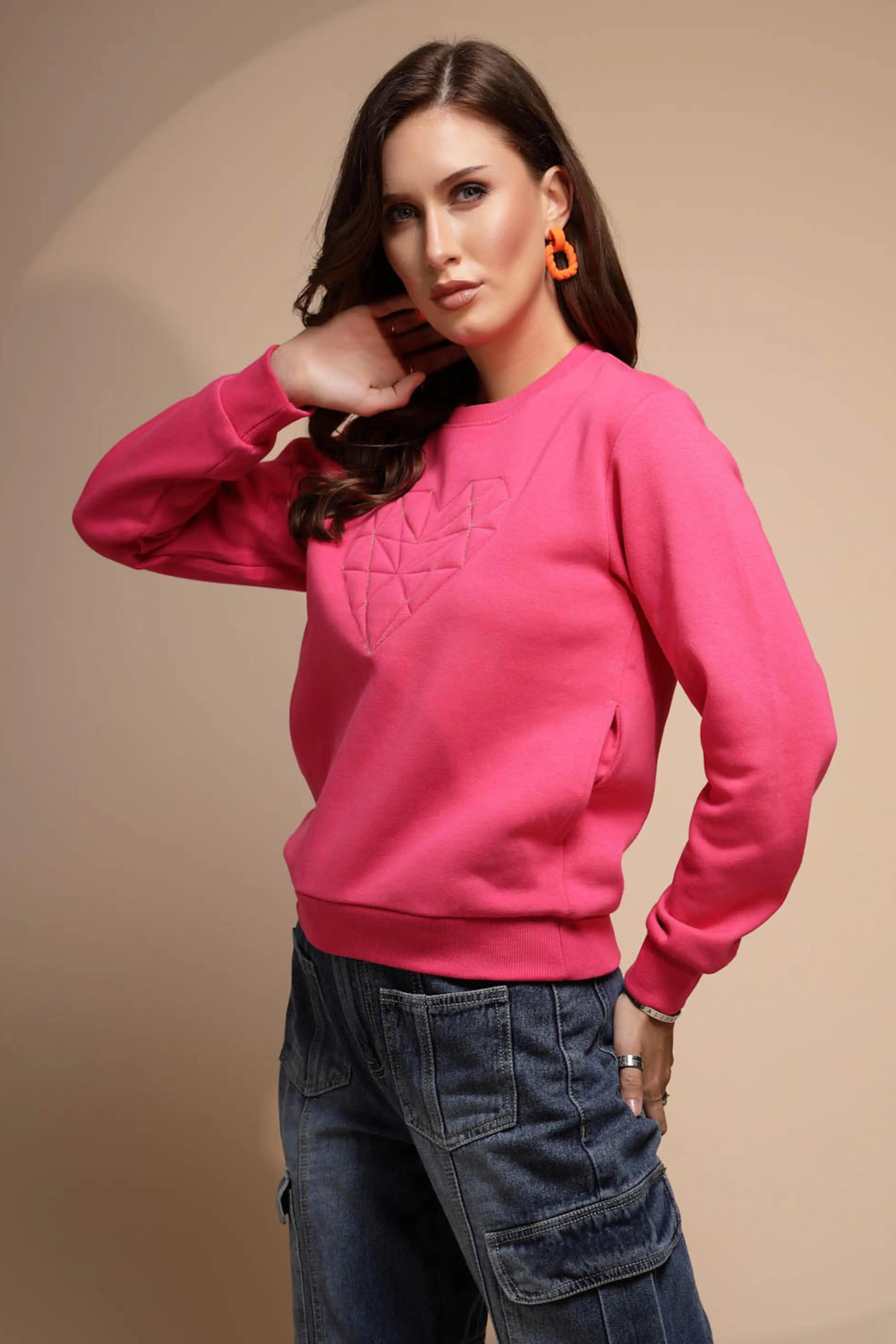 Pink Round Neck Hosiery Sweatshirt - Image 2
