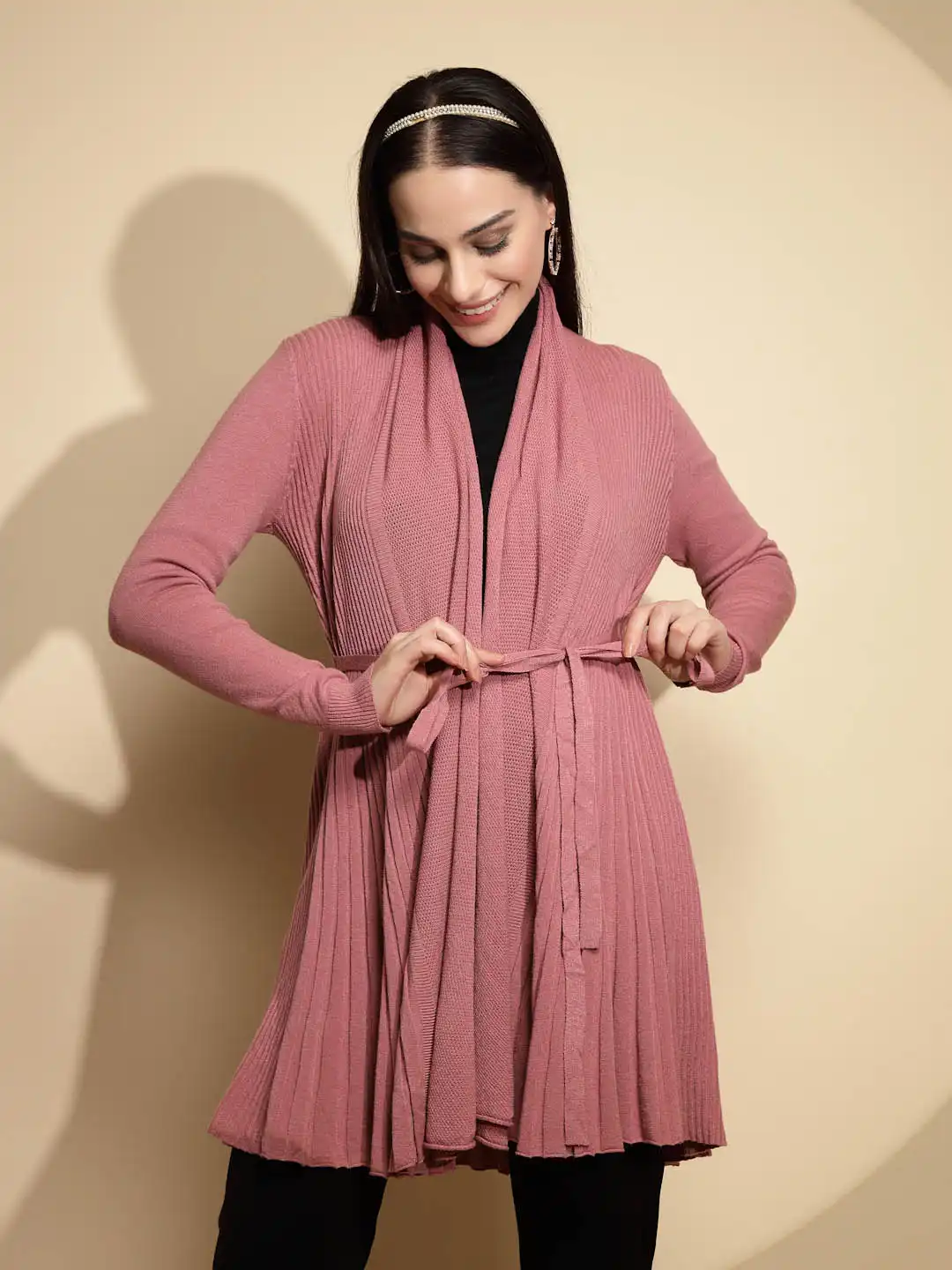 Pink Solid Wool Winter Wrap Shrug - Image 9
