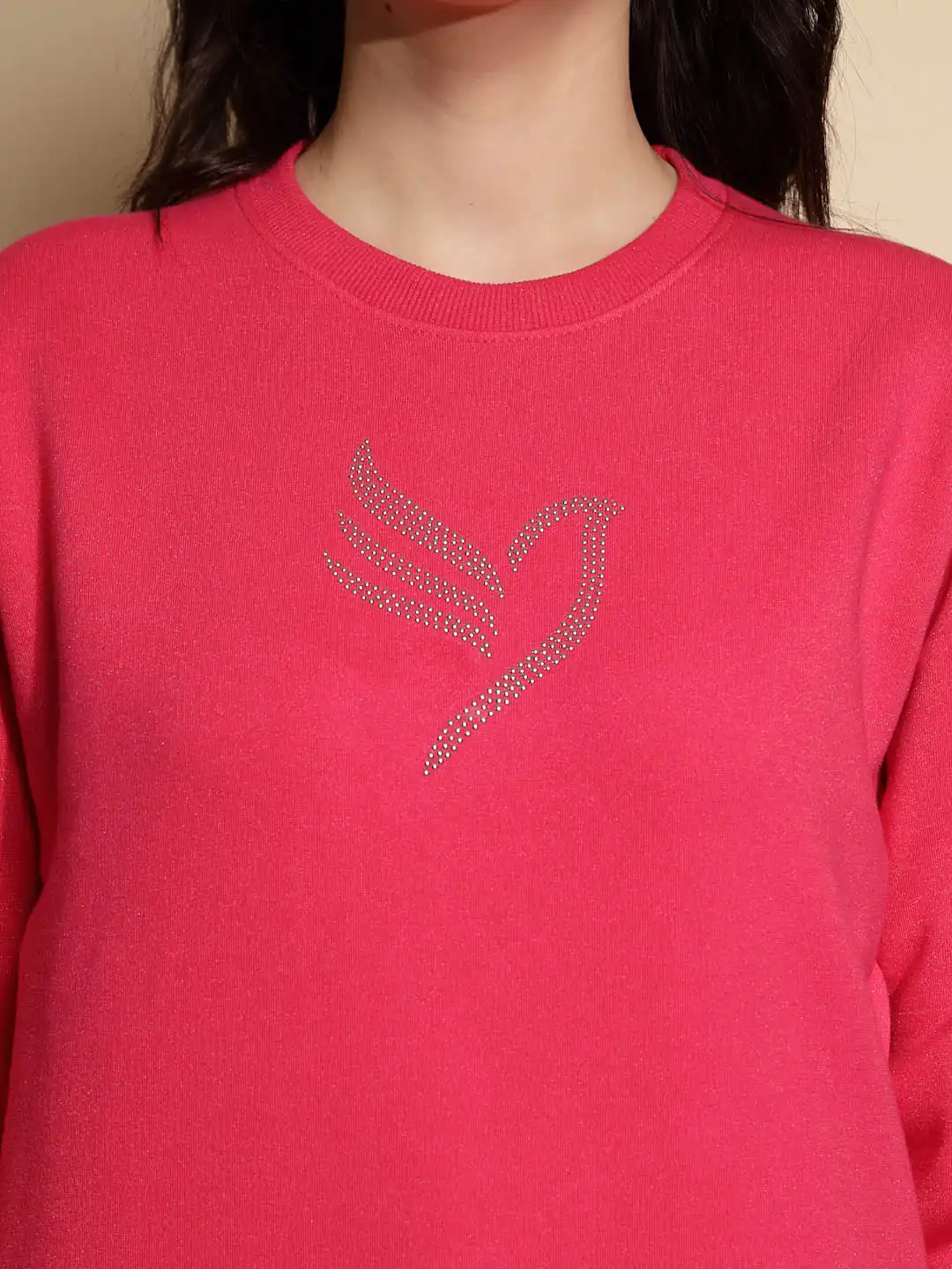 Pink Solid Round Neck Sweatshirt - Image 11