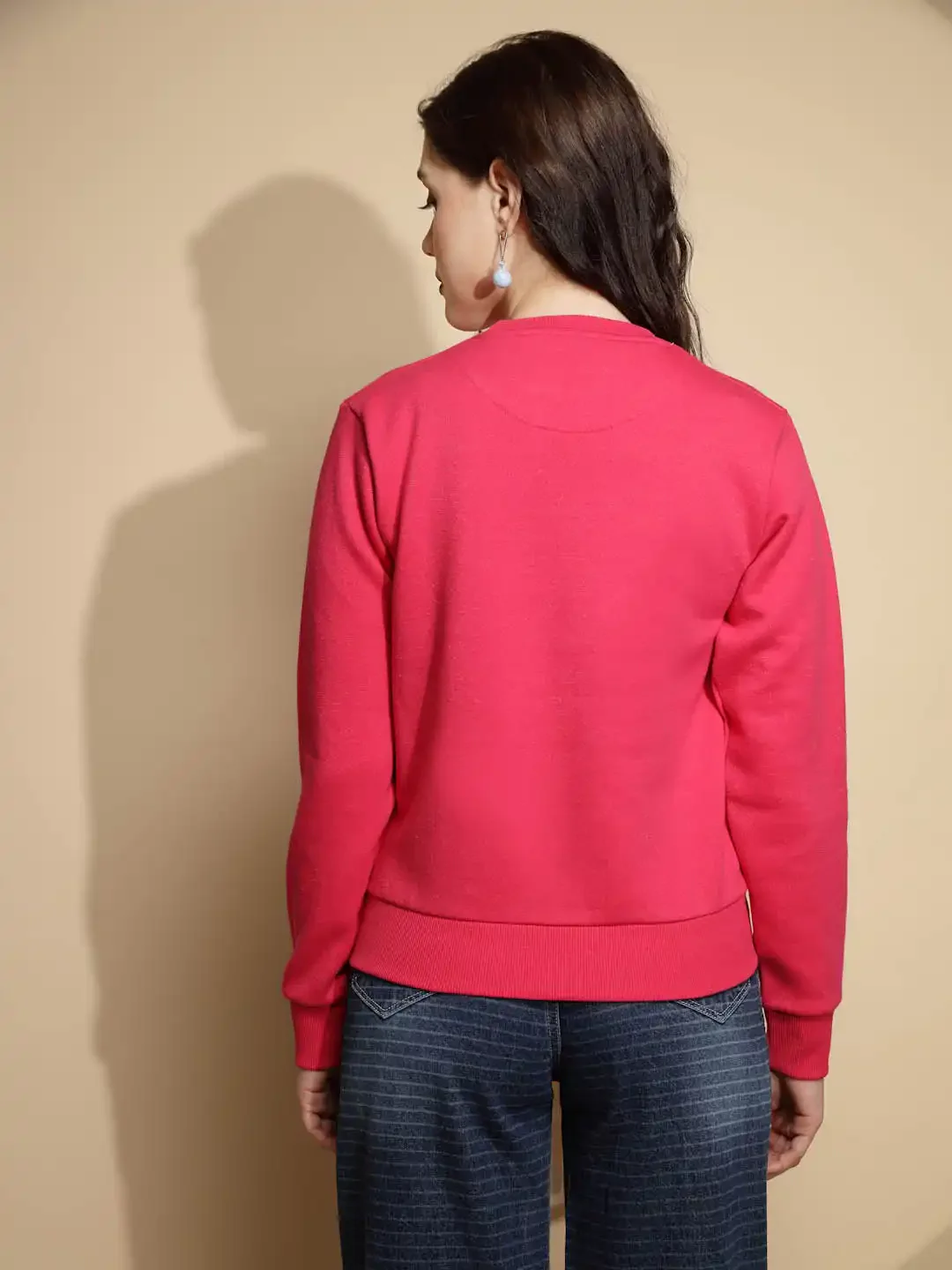 Pink Solid Round Neck Sweatshirt - Image 12