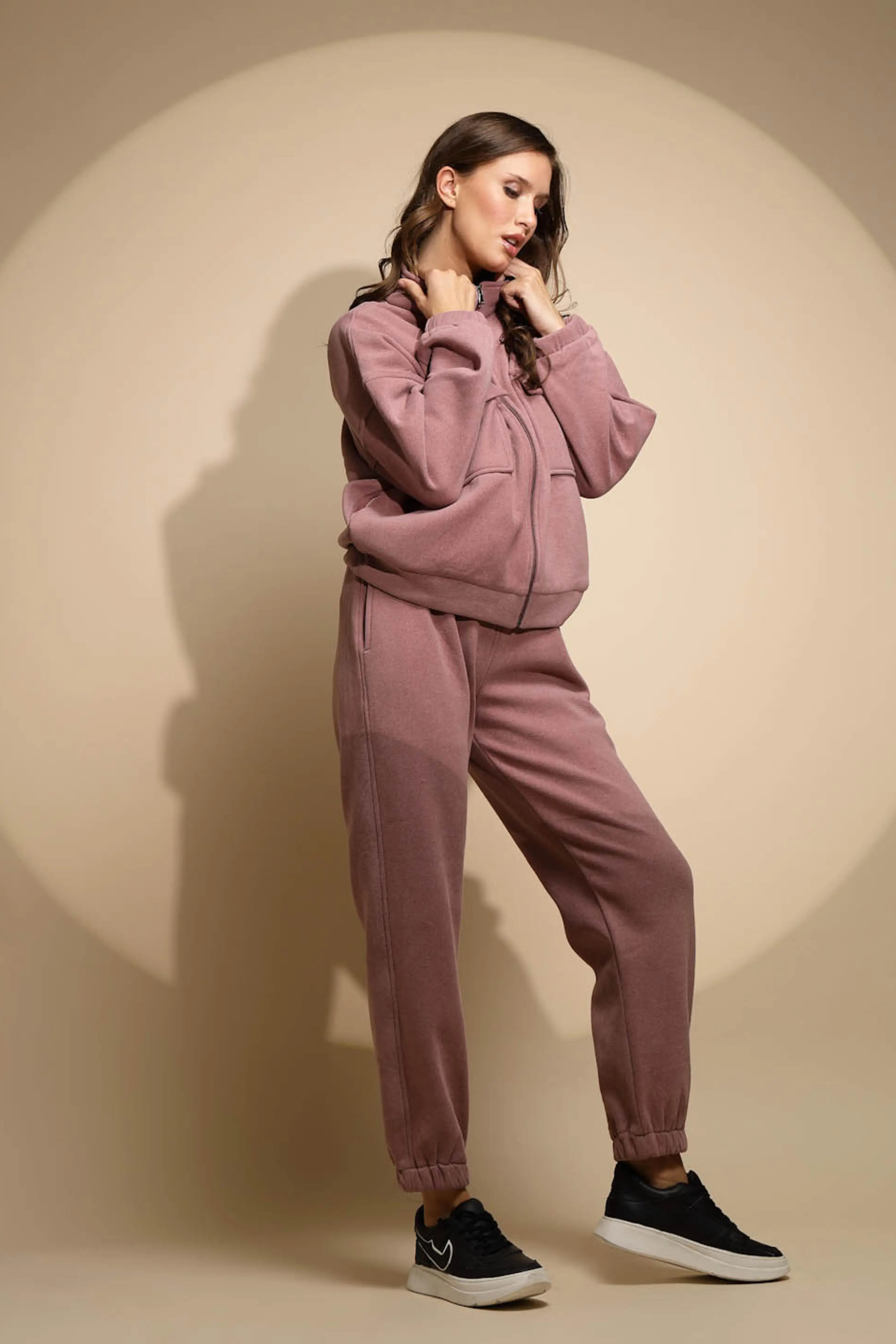 Women's Solid Turtle Neck Pink Co-ord Set - Image 2