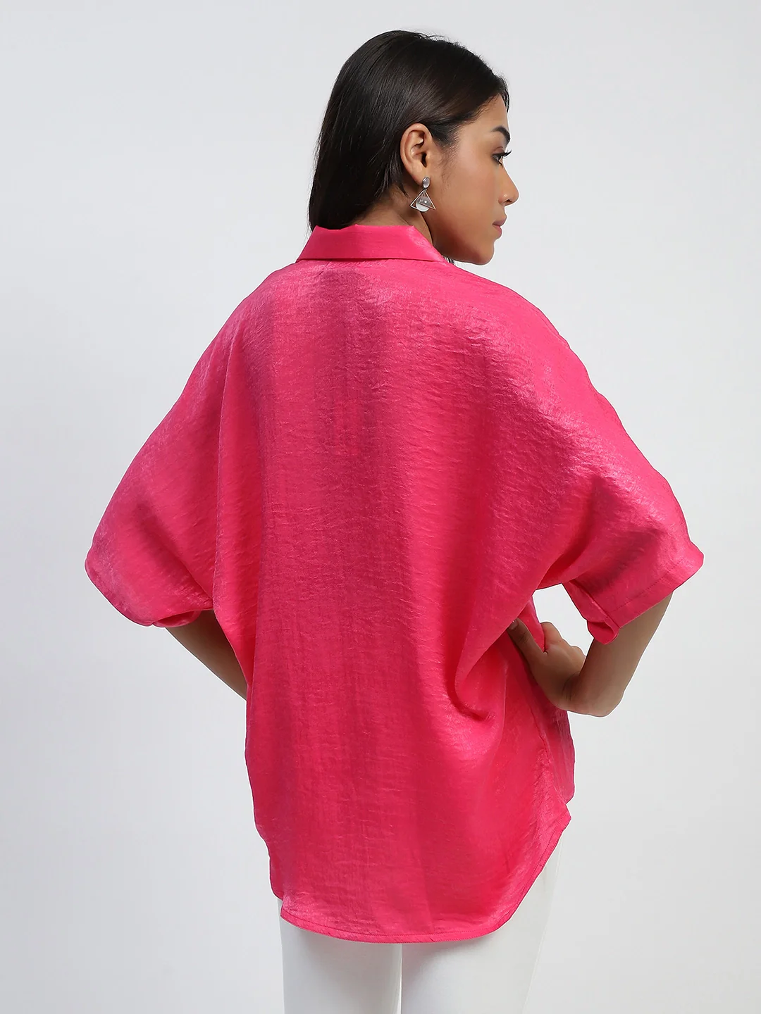 Pink Embellished Satin Oversized Top - Image 12