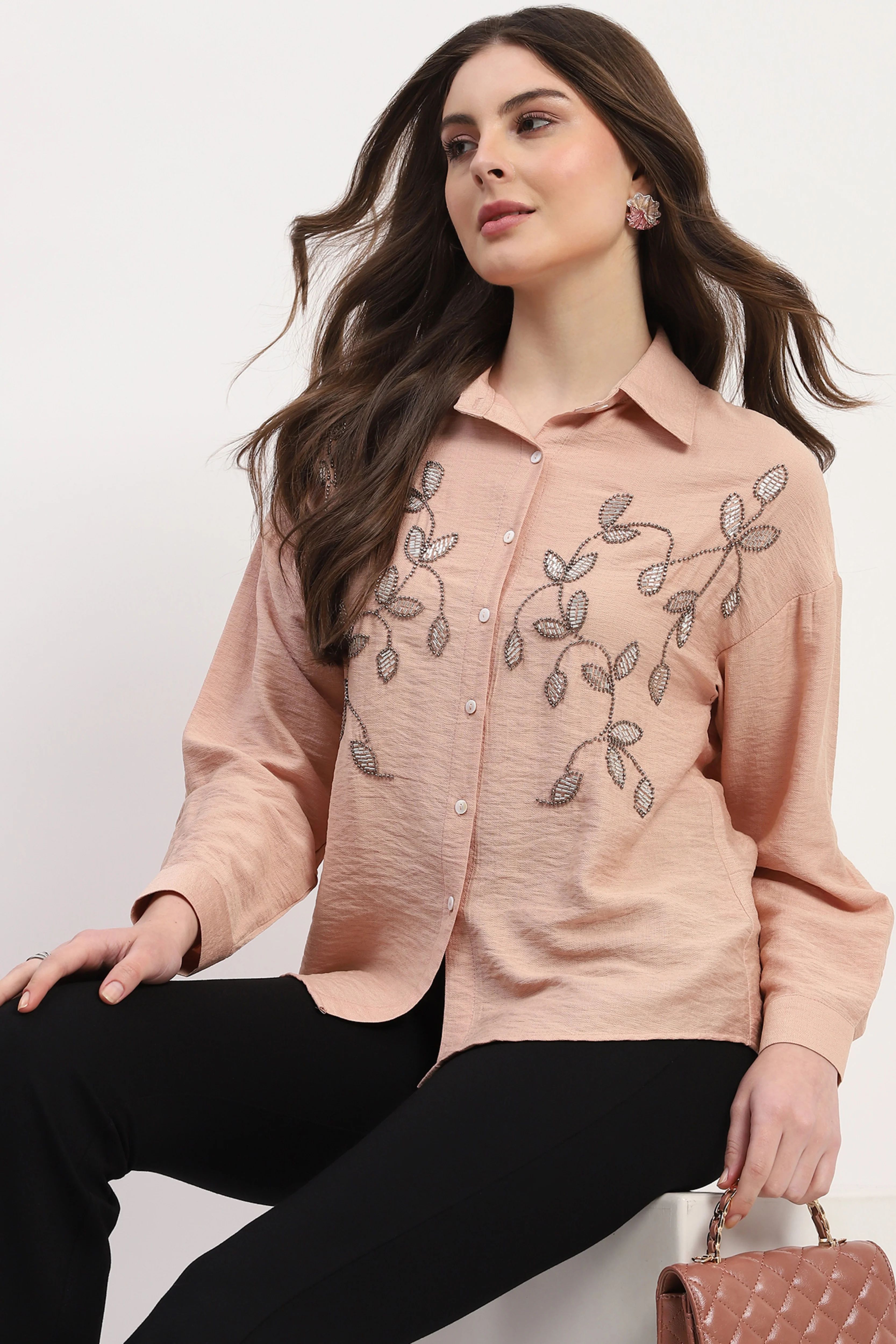 Pink Viscose Blend Embellished Shirt - Image 2