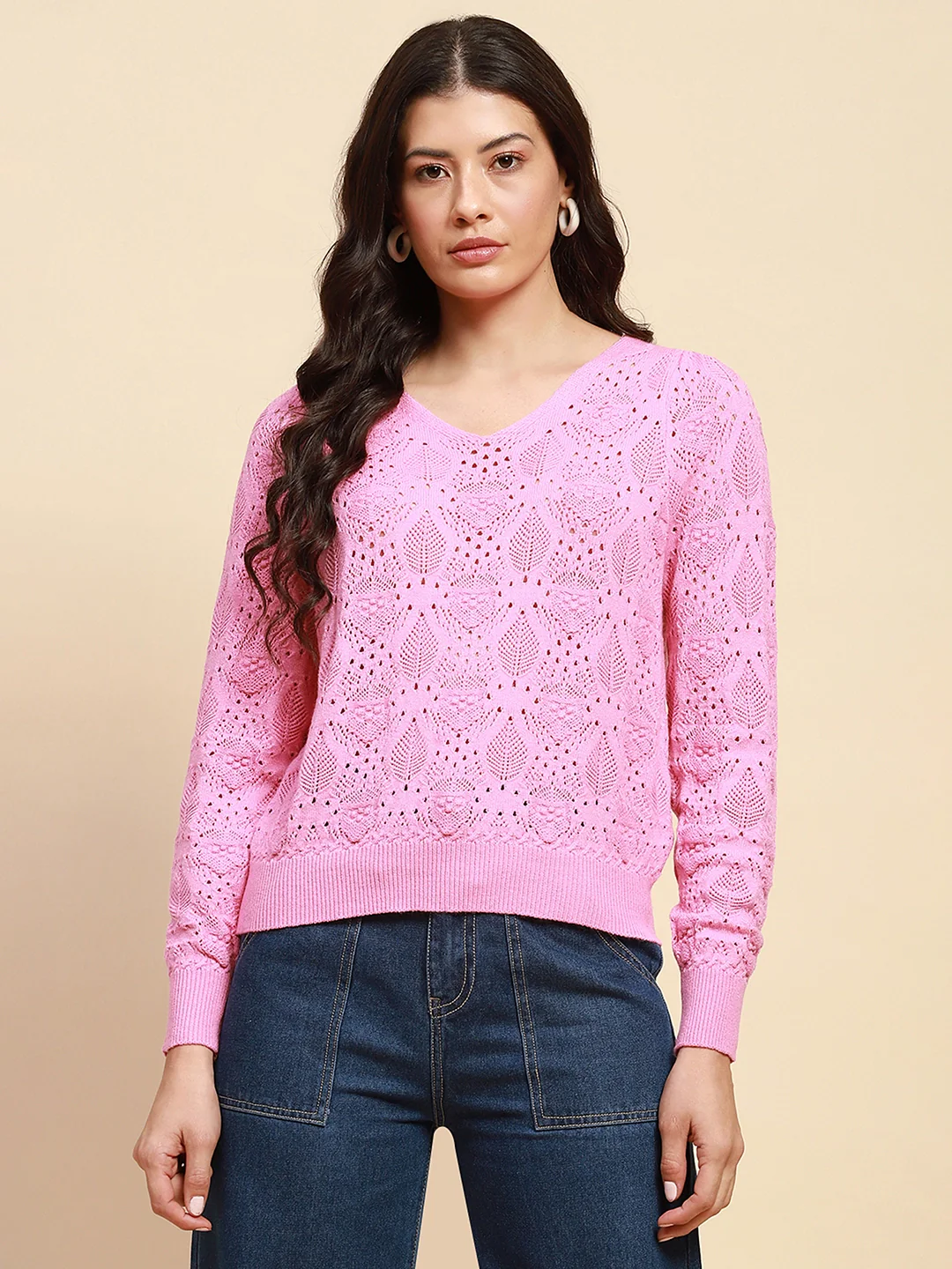 Pink Viscose Blend Loose Pullover - Image 14