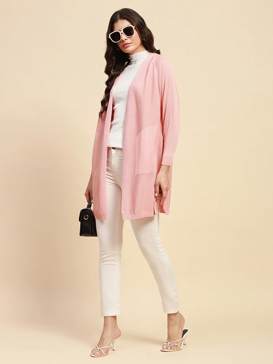 Pink Viscose Loose Fit Winter Shrug - Image 12