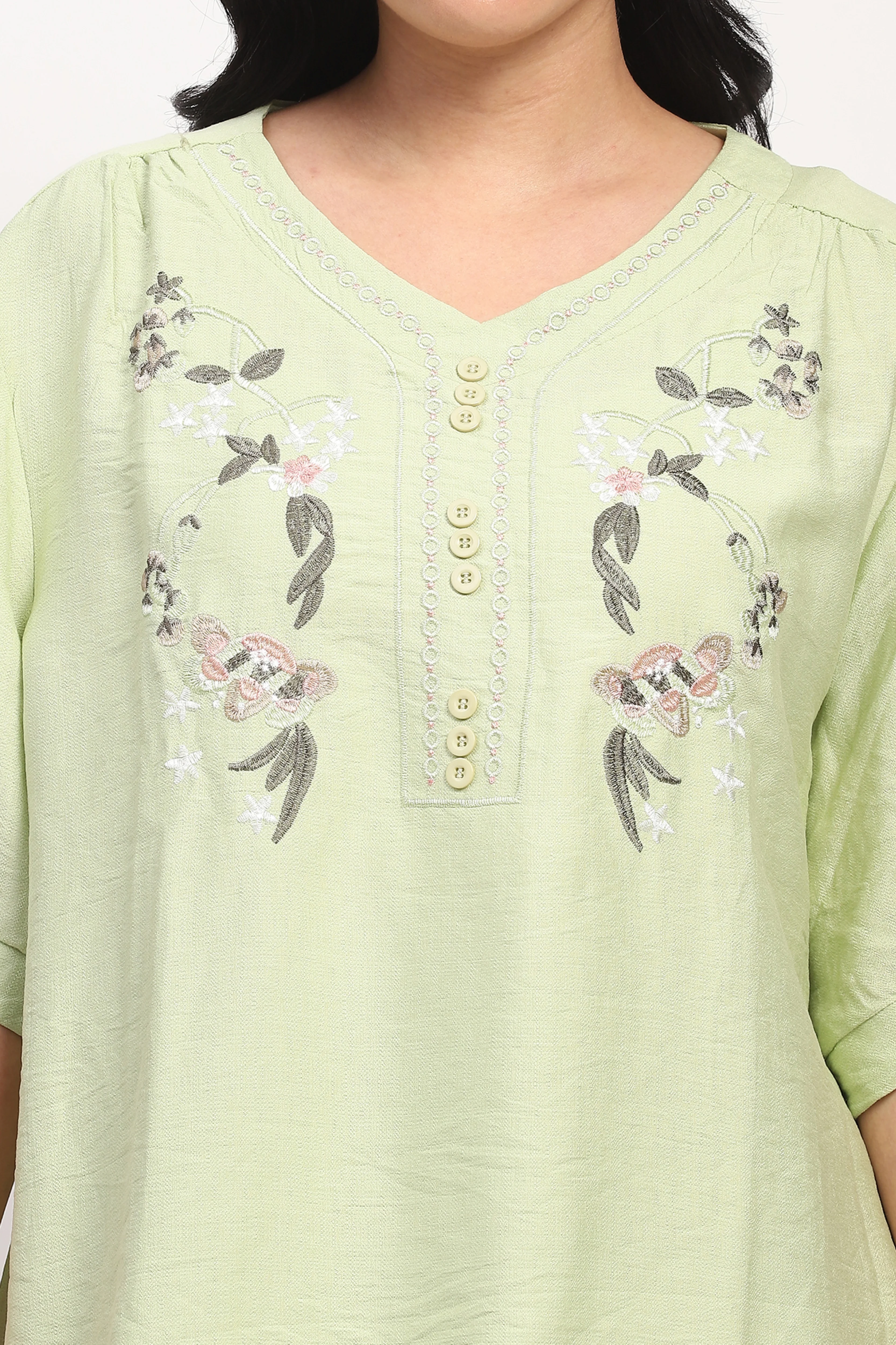 Pista Green Floral Embroidered Loungwear Set - Image 5