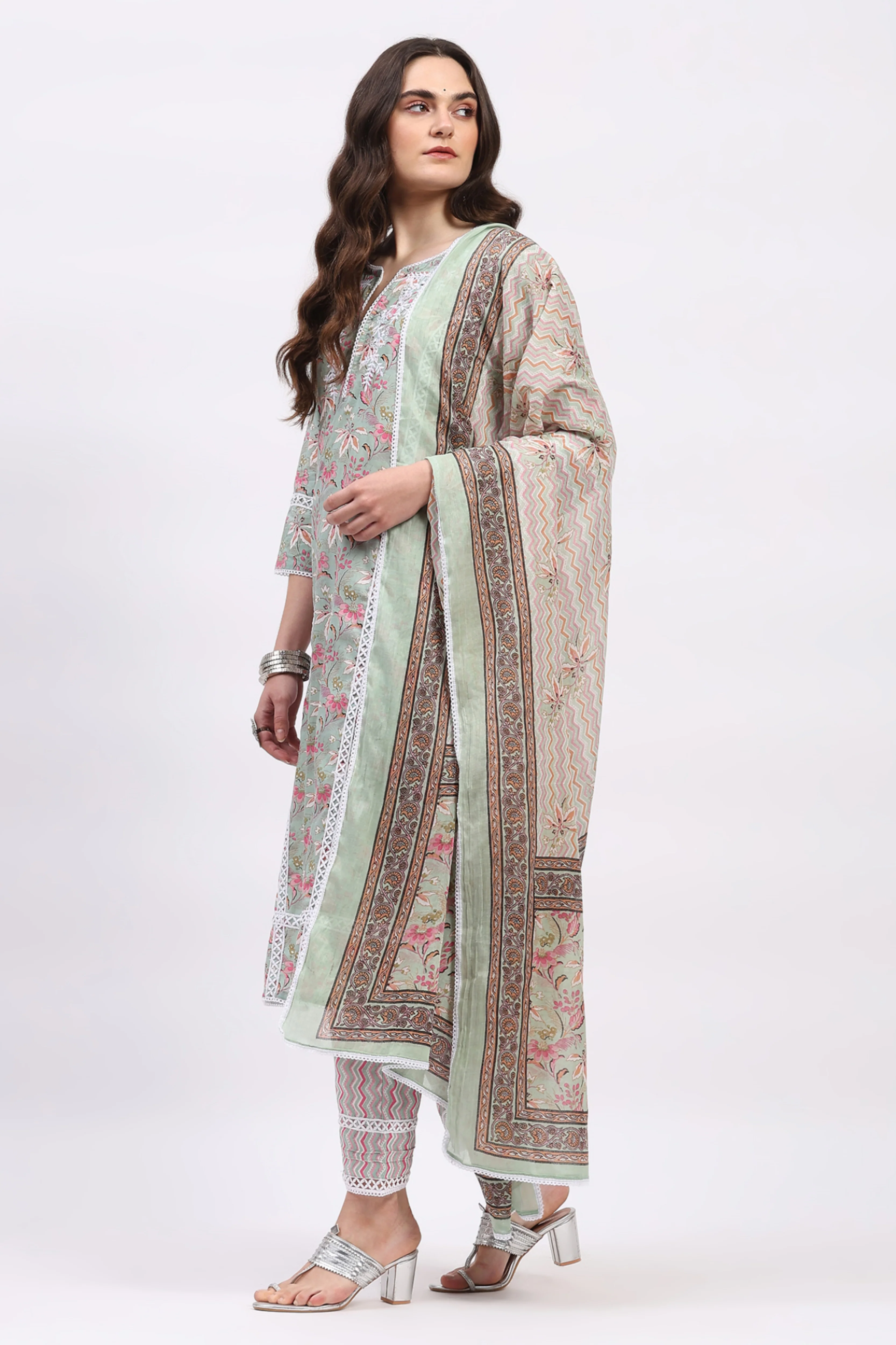 Pista Green & Pink Floral Print Suit Set - Image 3